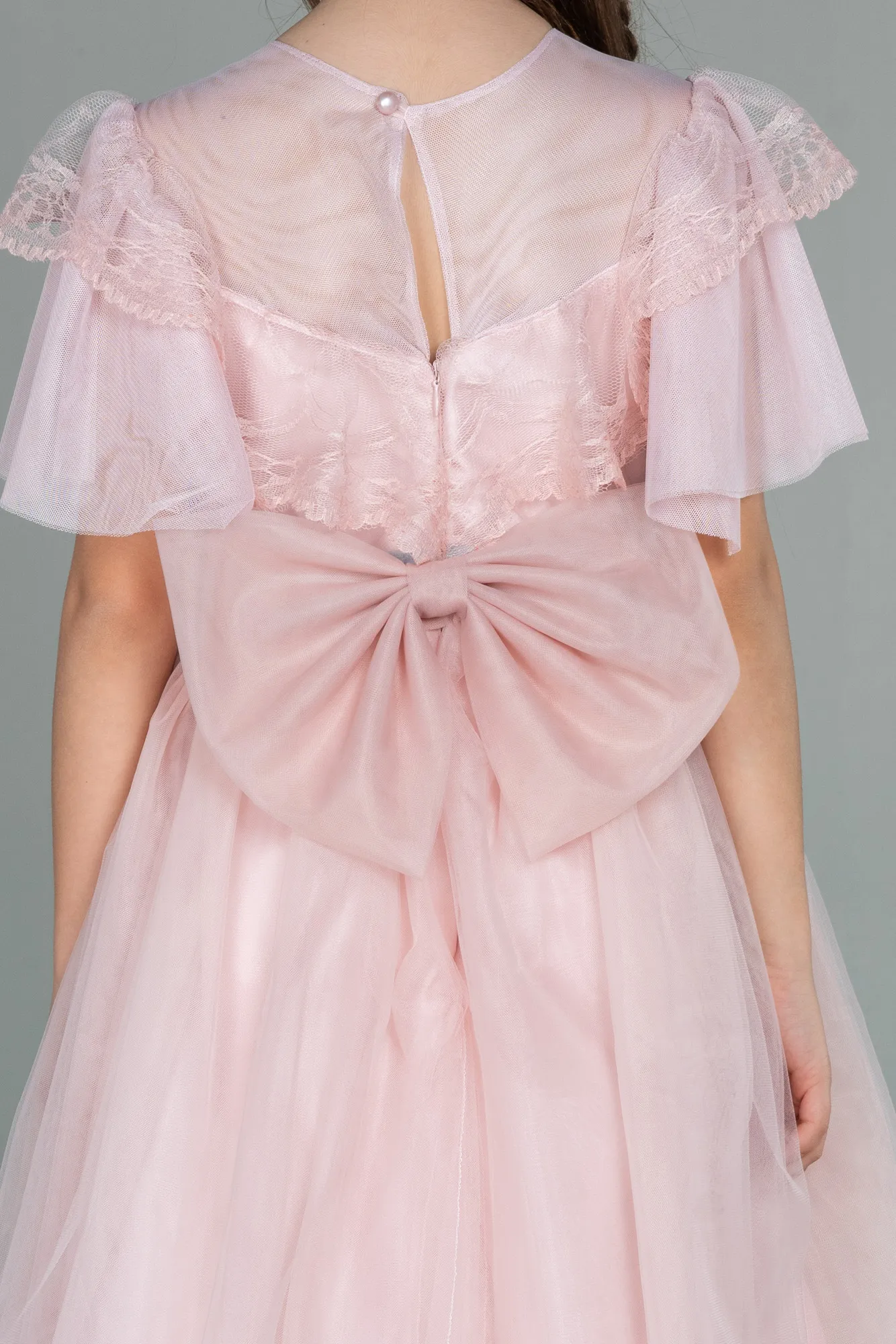 Powder Color-Front Short Back Long Girl Dress ABO103