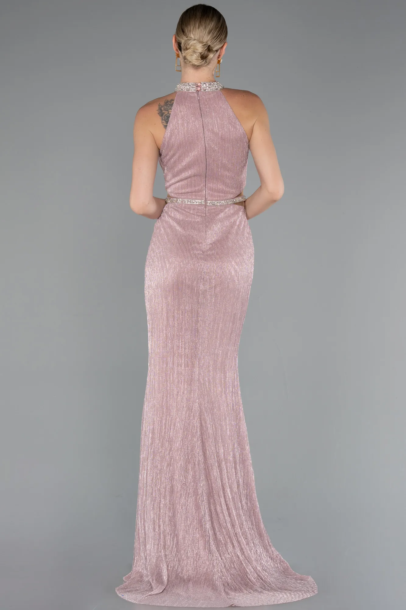 Powder Color-Halter Neck Slit Long Evening Gown ABU4324