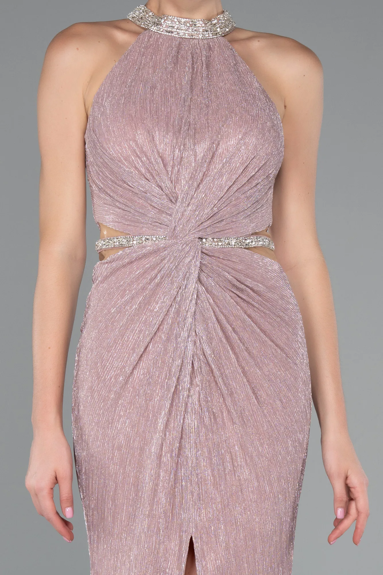 Powder Color-Halter Neck Slit Long Evening Gown ABU4324