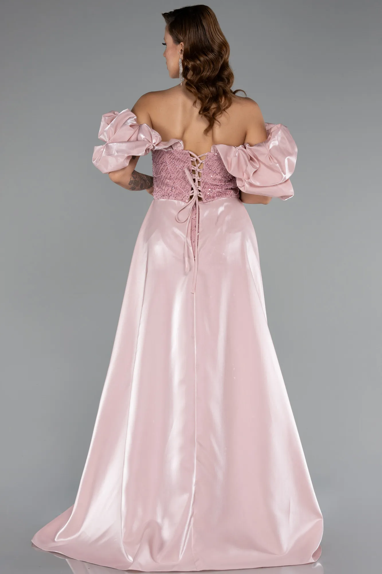 Powder Color-Long Beaded Evening Dress ABU5154