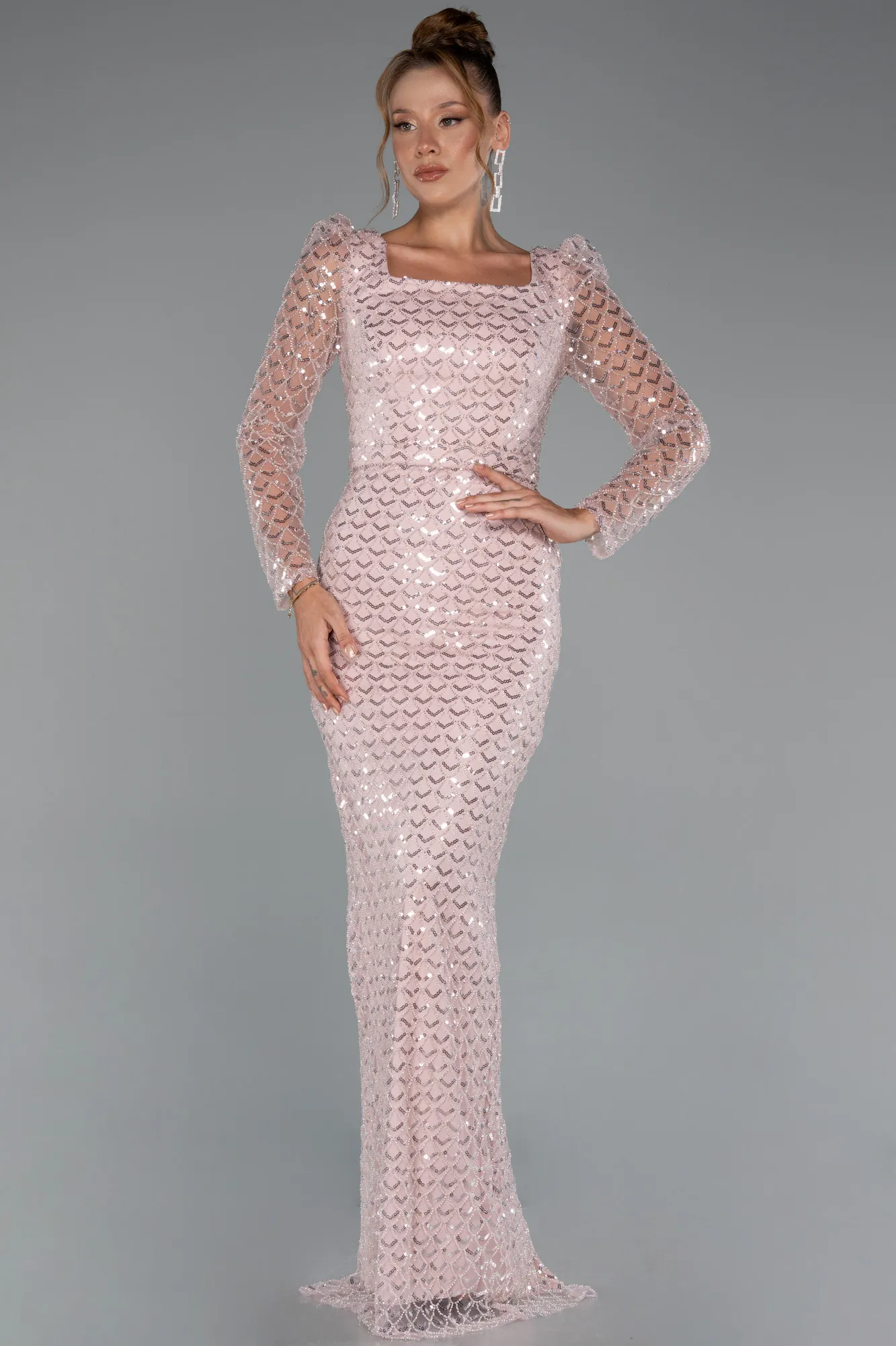 Powder Color-Long Beaded Evening Dress ABU5165
