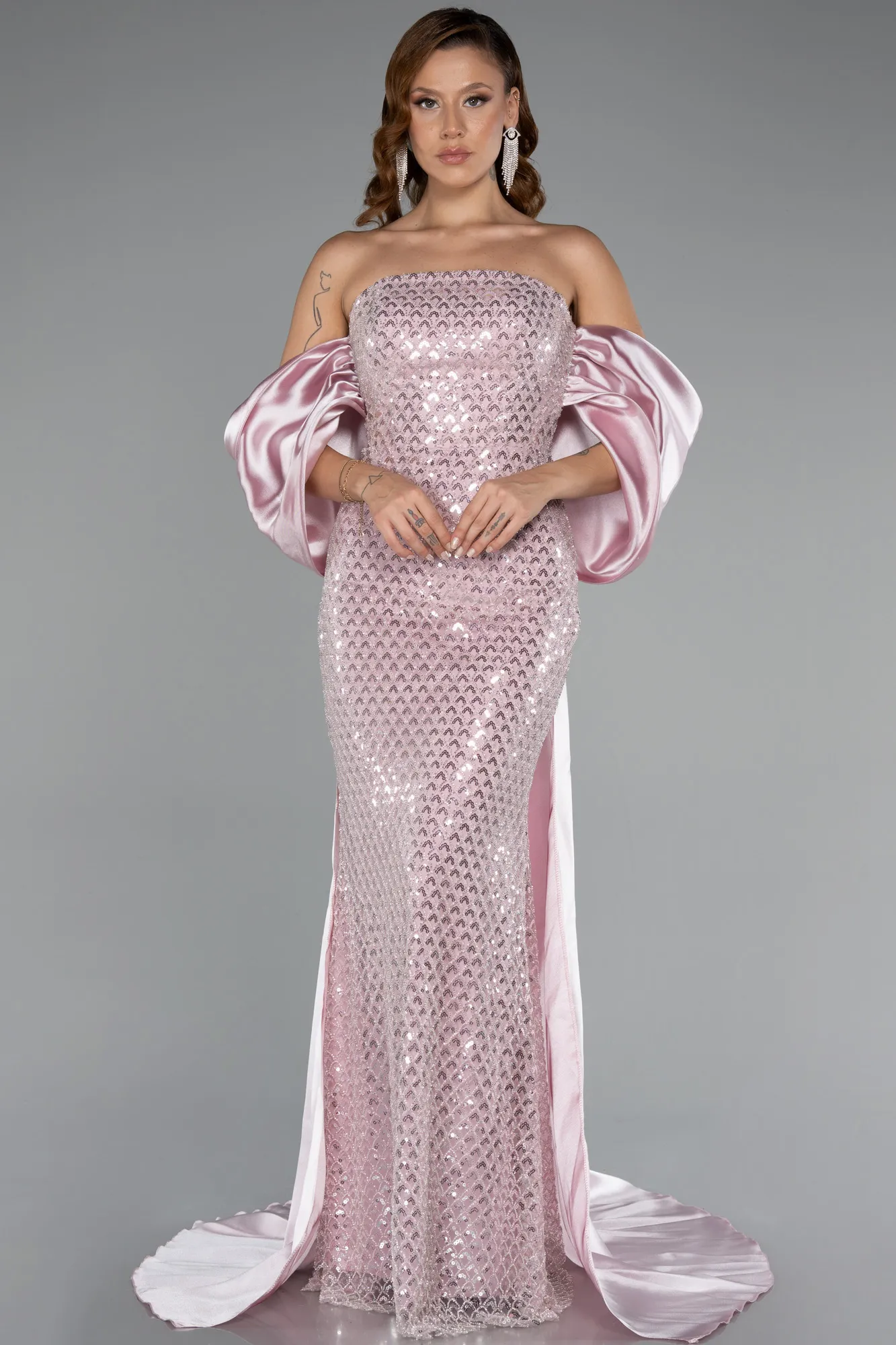 Powder Color-Long Beaded Evening Dress ABU5169