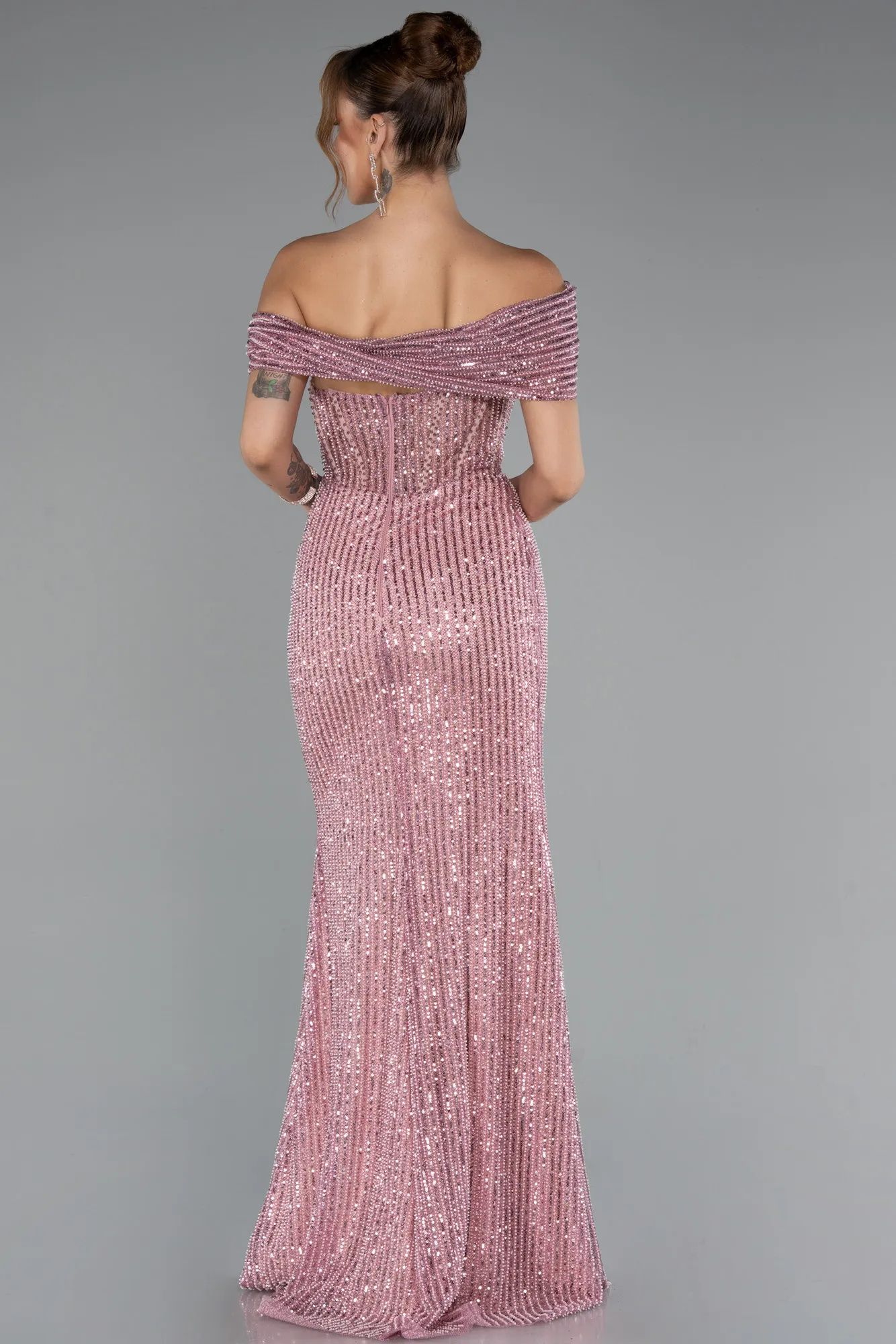 Powder Color-Long Beaded Evening Dress ABU5183