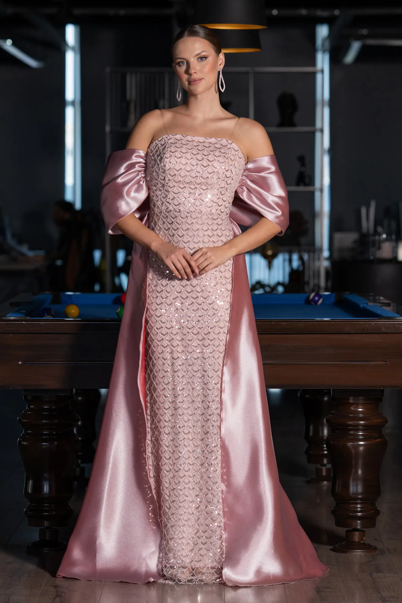 Powder Color-Long Beaded Evening Dress ABU5234