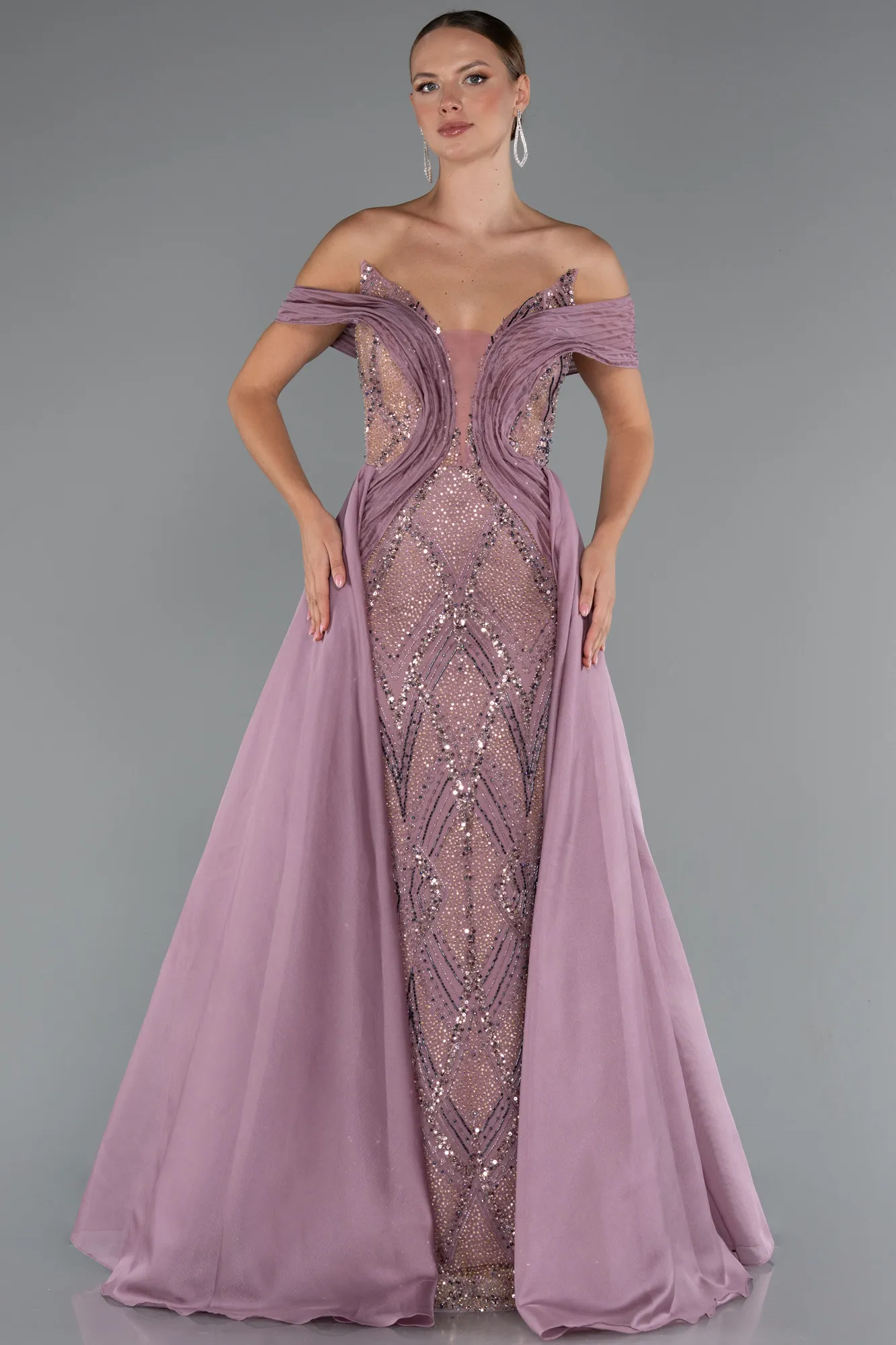 Powder Color-Long Beaded Haute Couture Dress ABU5254