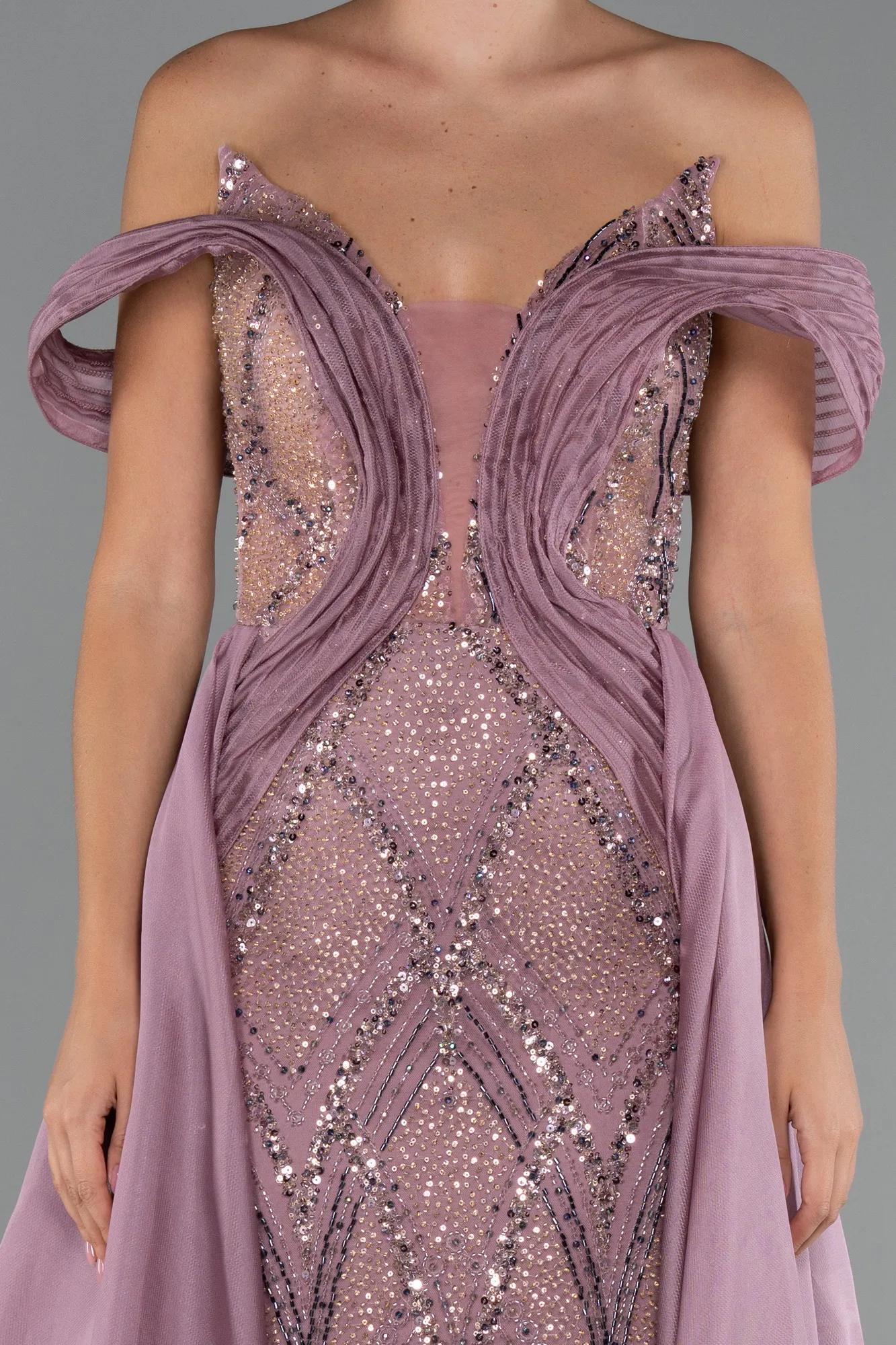 Powder Color-Long Beaded Haute Couture Dress ABU5254