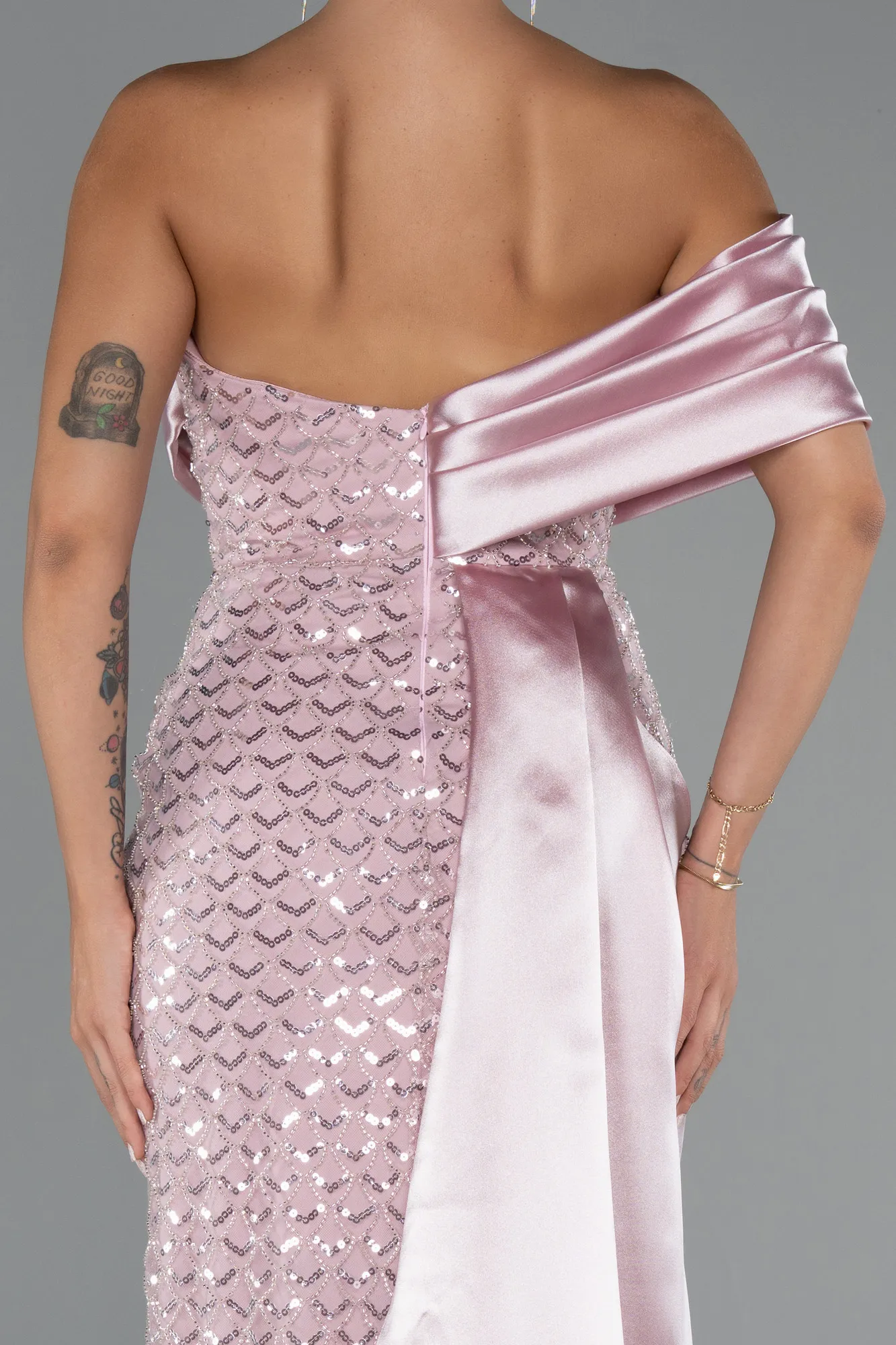 Powder Color-Long Beaded Mermaid Evening Gown ABU4986