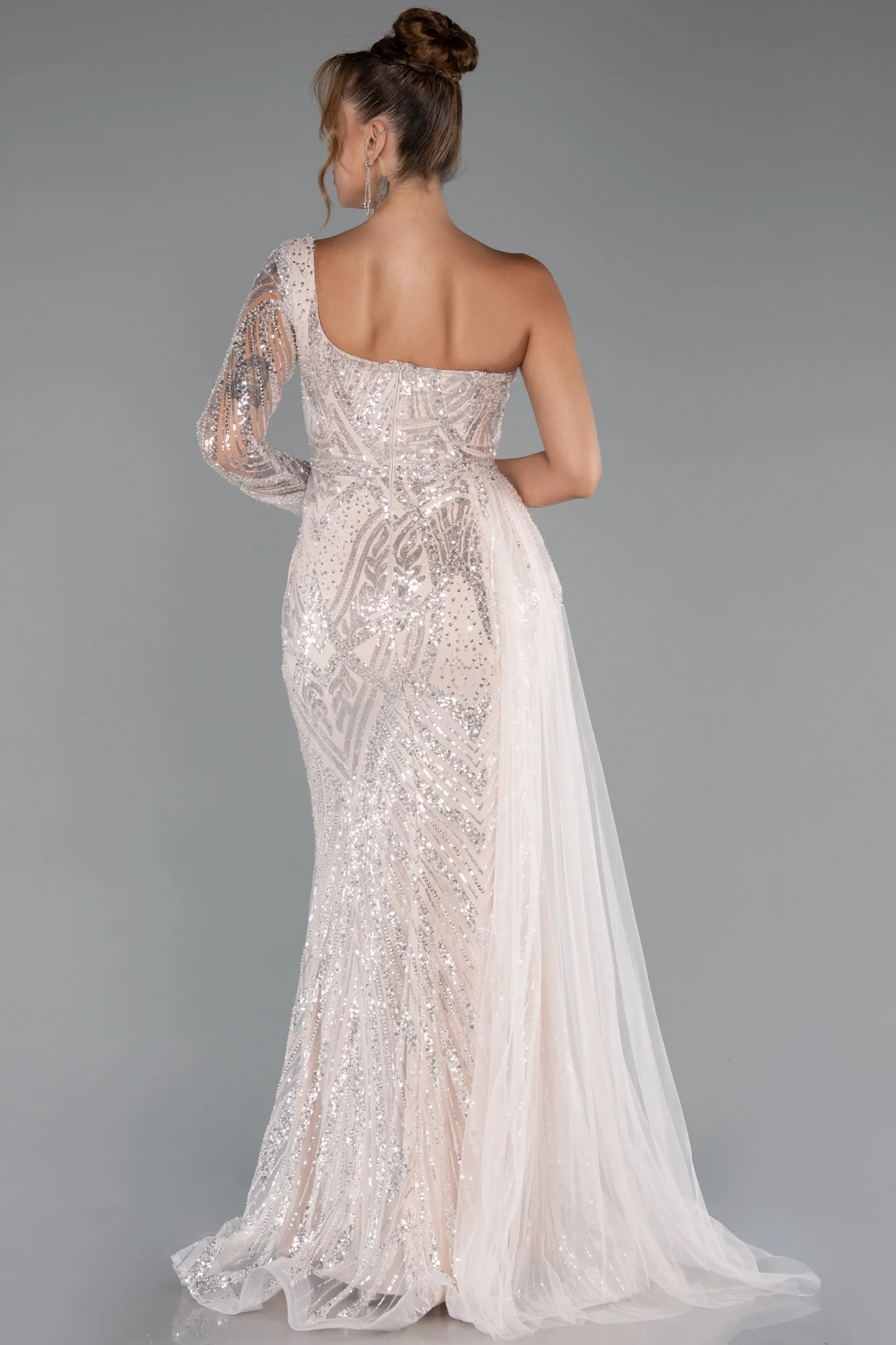 Powder Color-Long Beaded Plus Size Engagement Dress ABU5273