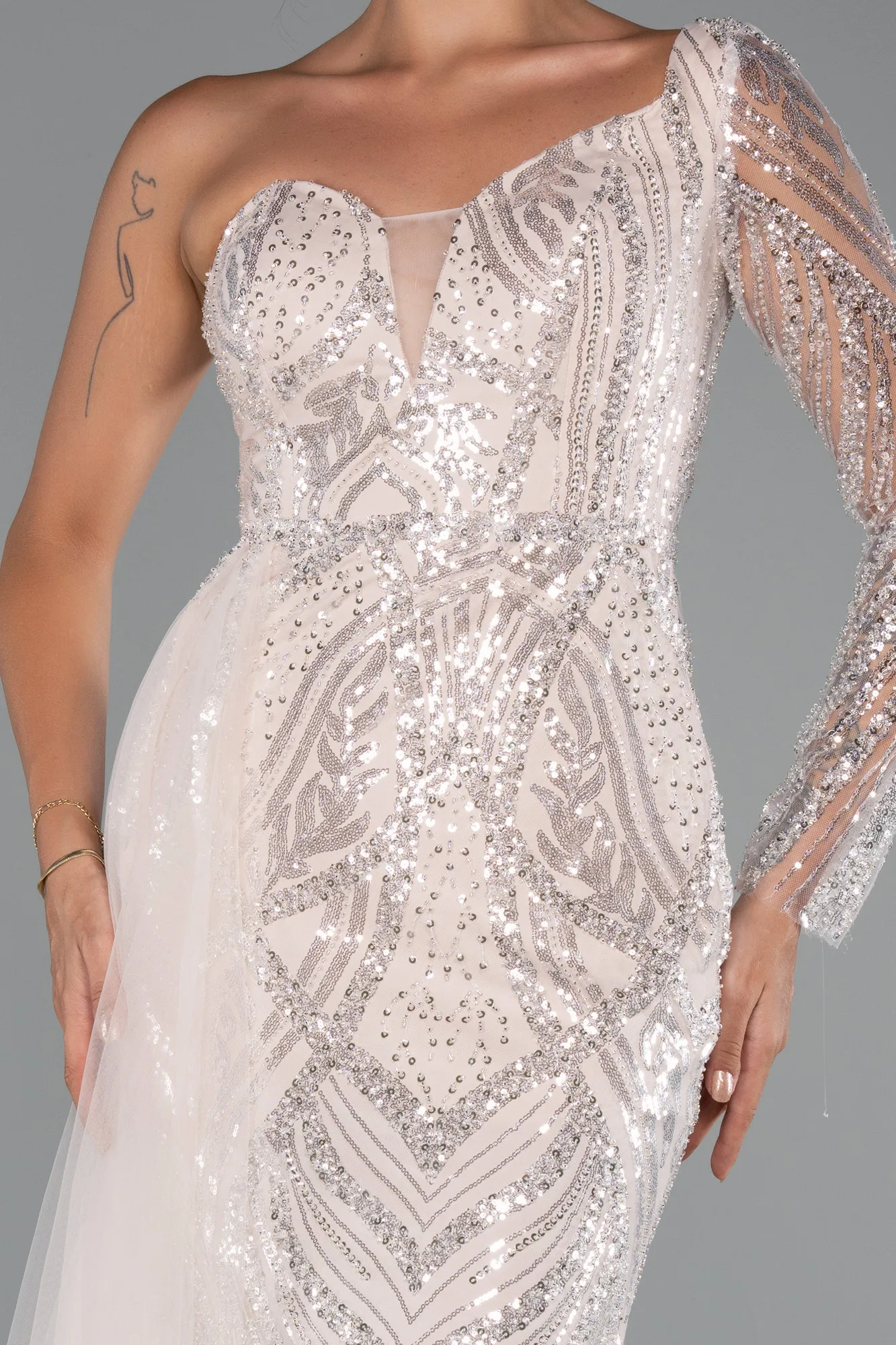 Powder Color-Long Beaded Plus Size Engagement Dress ABU5273