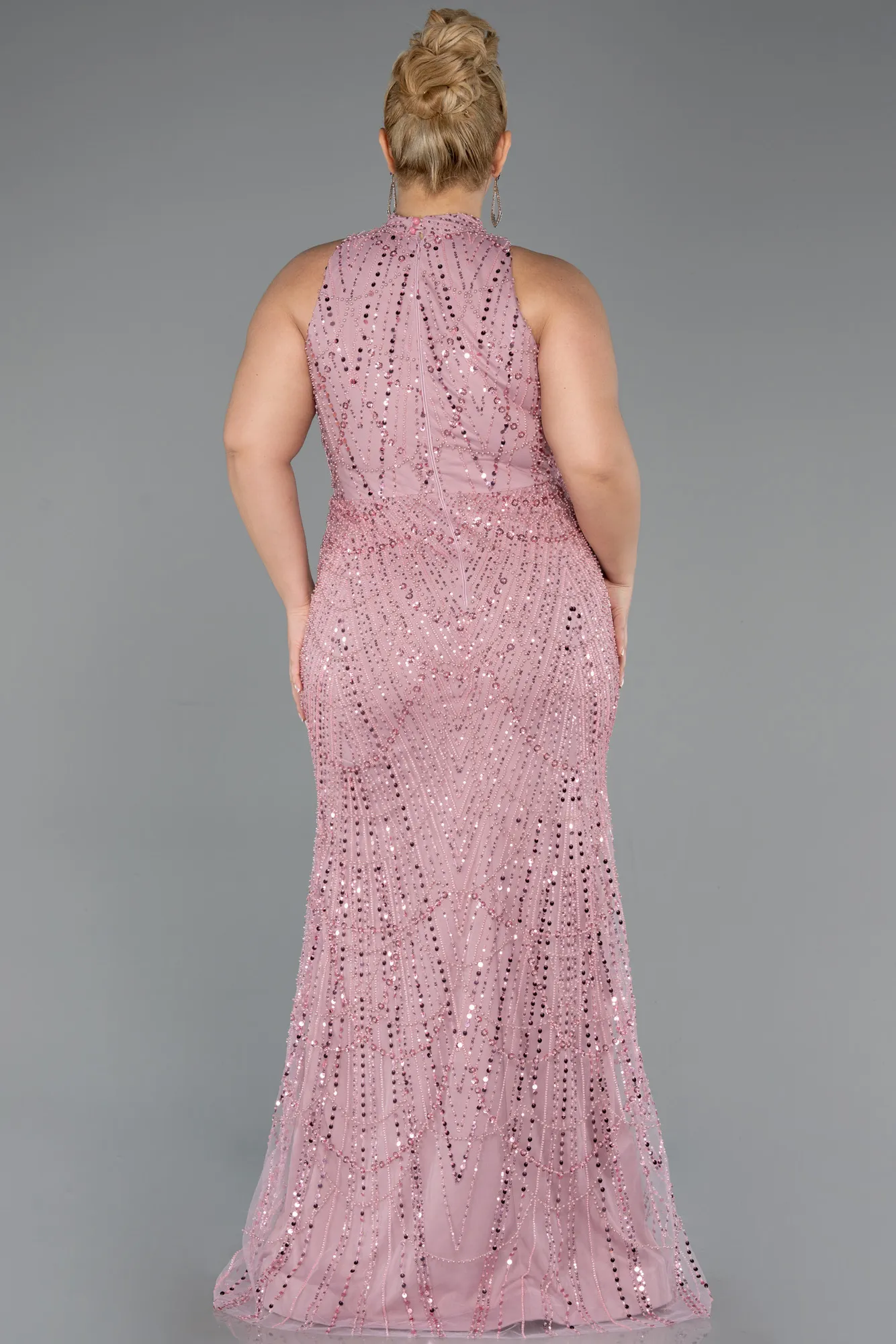 Powder Color-Long Beaded Plus Size Evening Dress ABU5063