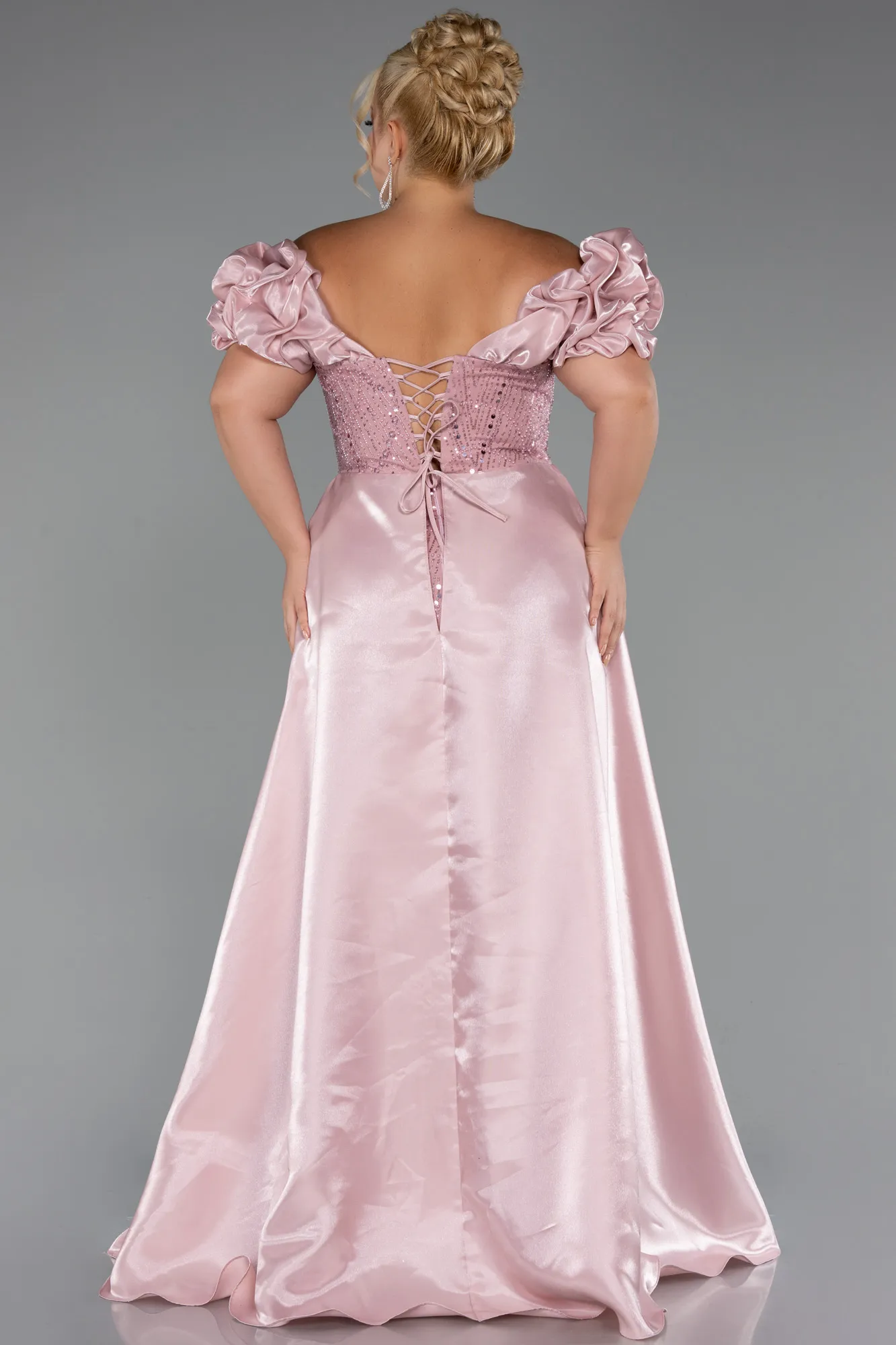 Powder Color-Long Beaded Plus Size Evening Dress ABU5155