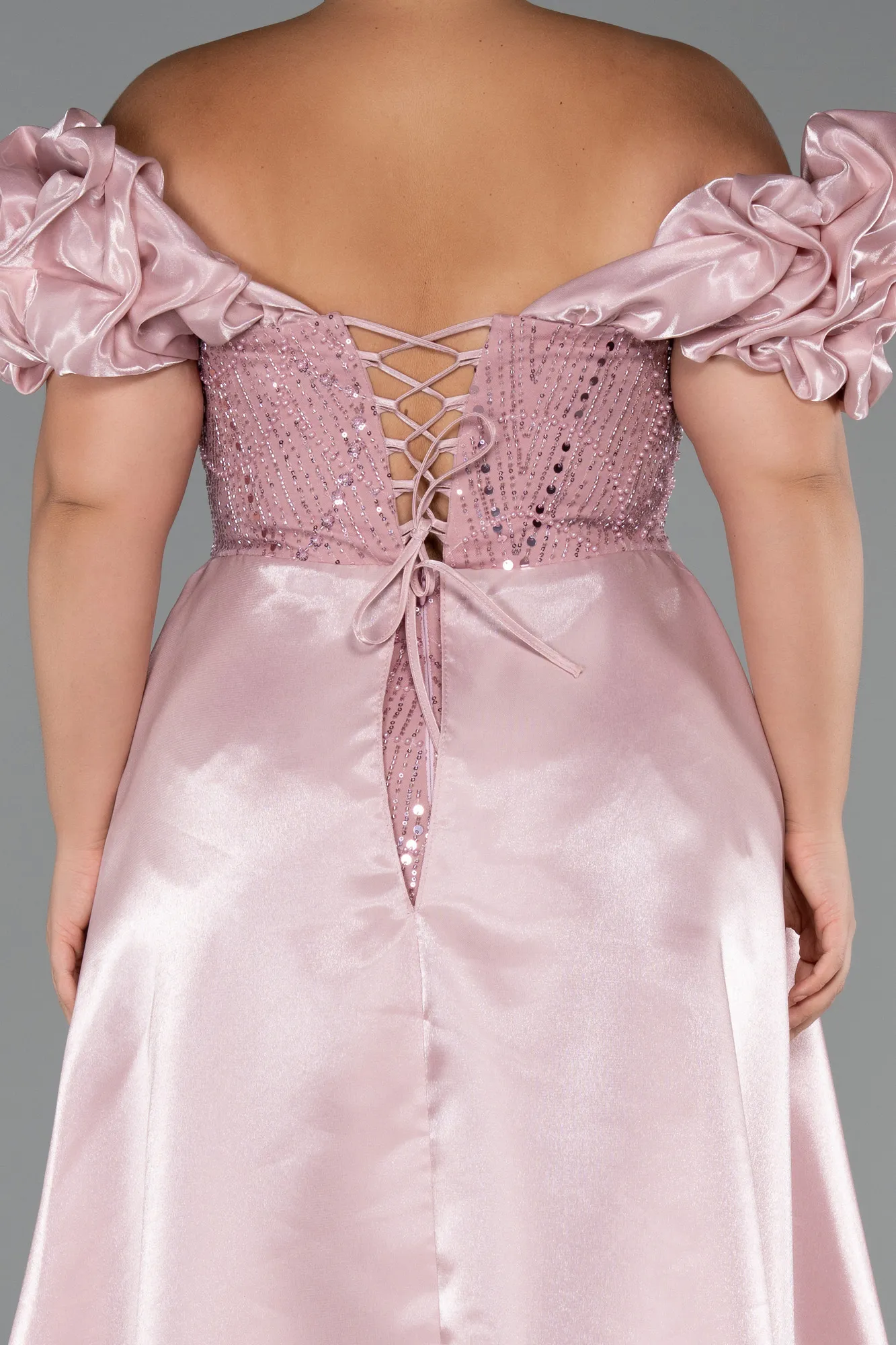 Powder Color-Long Beaded Plus Size Evening Dress ABU5155