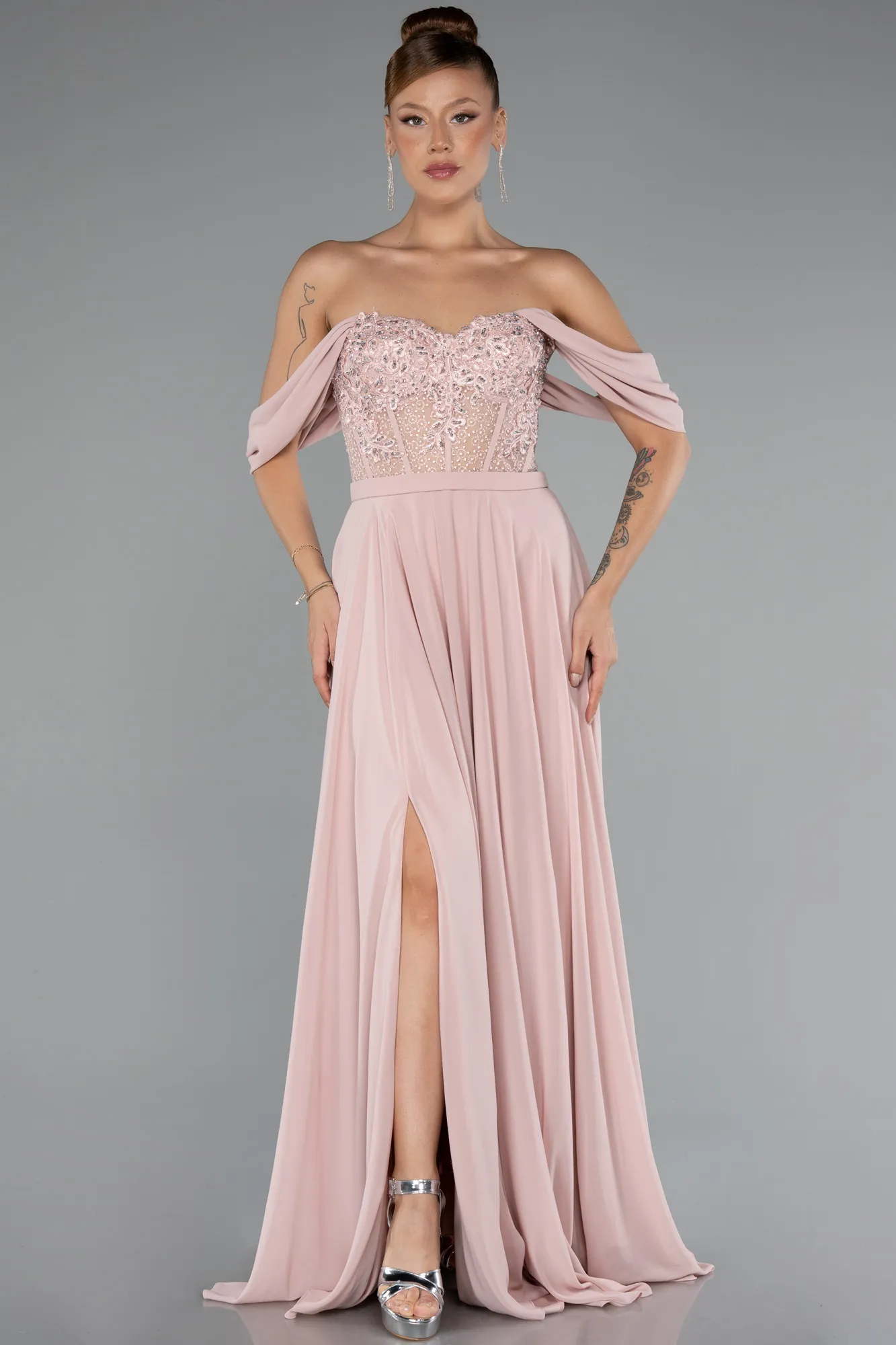 Powder Color-Long Chiffon Evening Dress ABU3310