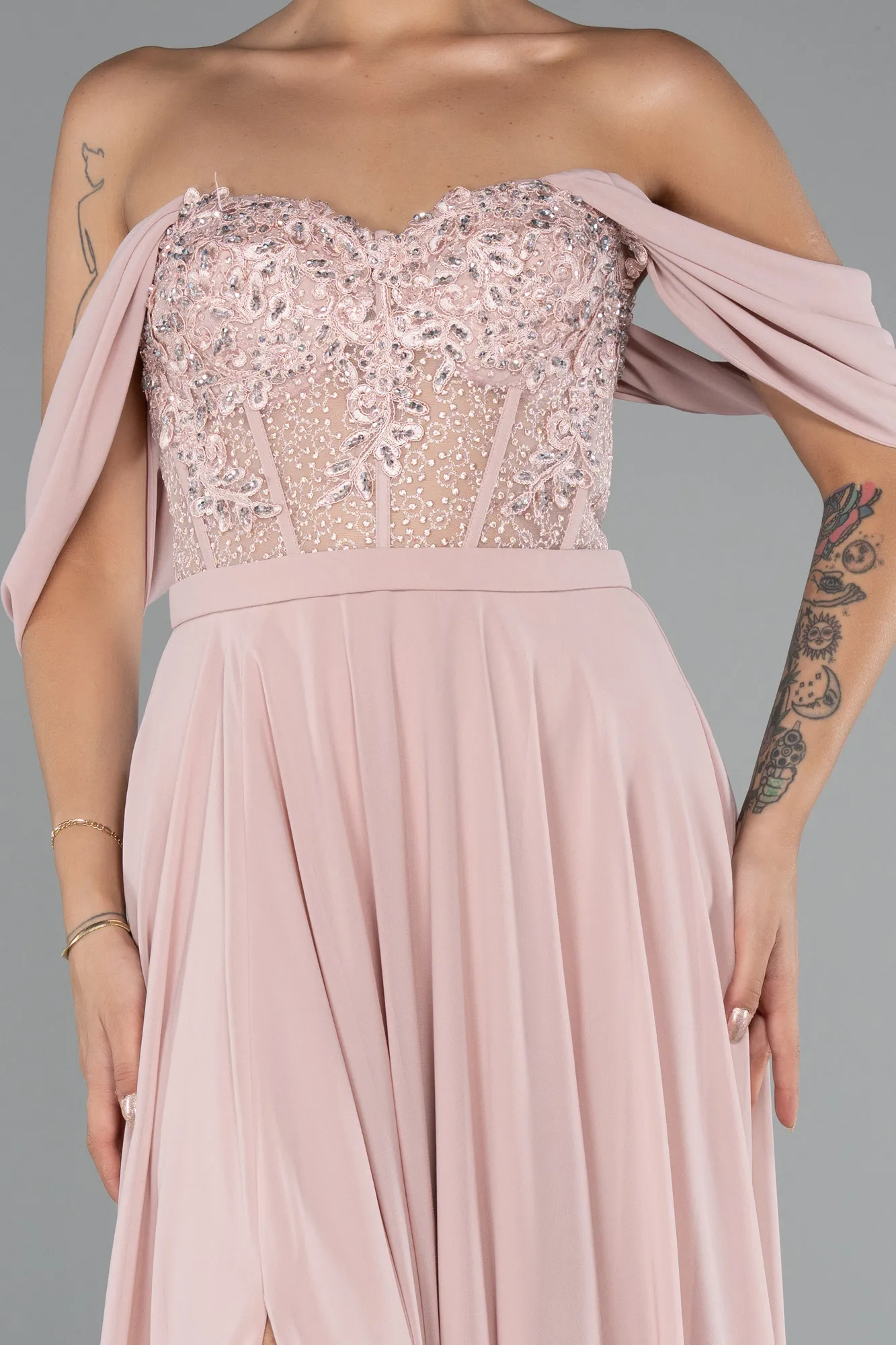 Powder Color-Long Chiffon Evening Dress ABU3310