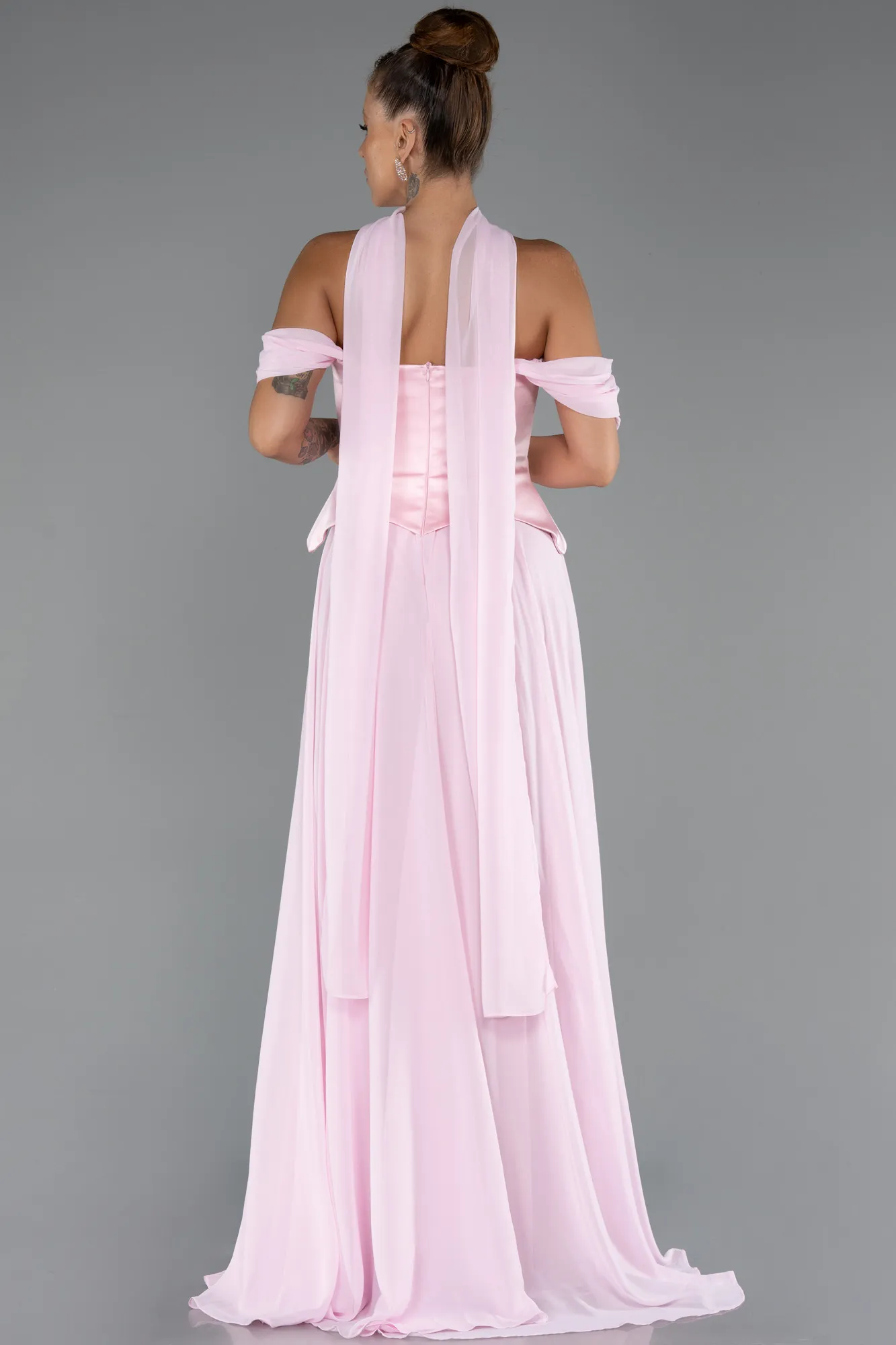 Powder Color-Long Chiffon Evening Dress ABU5327
