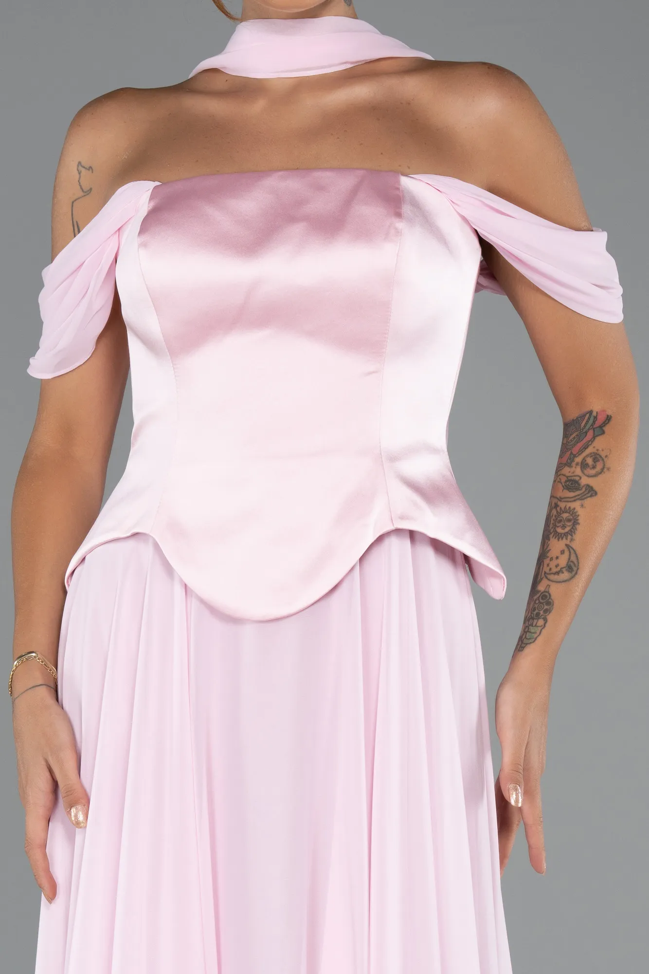 Powder Color-Long Chiffon Evening Dress ABU5327