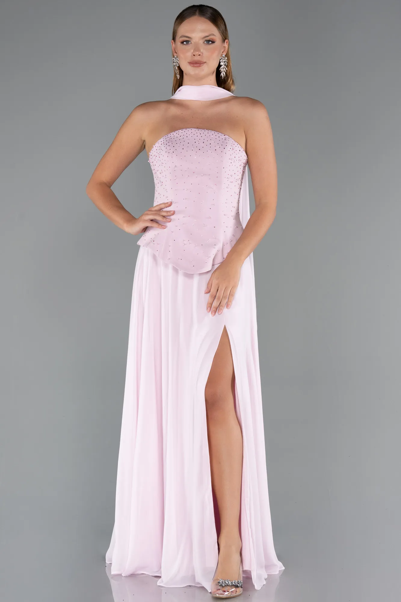 Powder Color-Long Chiffon Evening Dress ABU5484