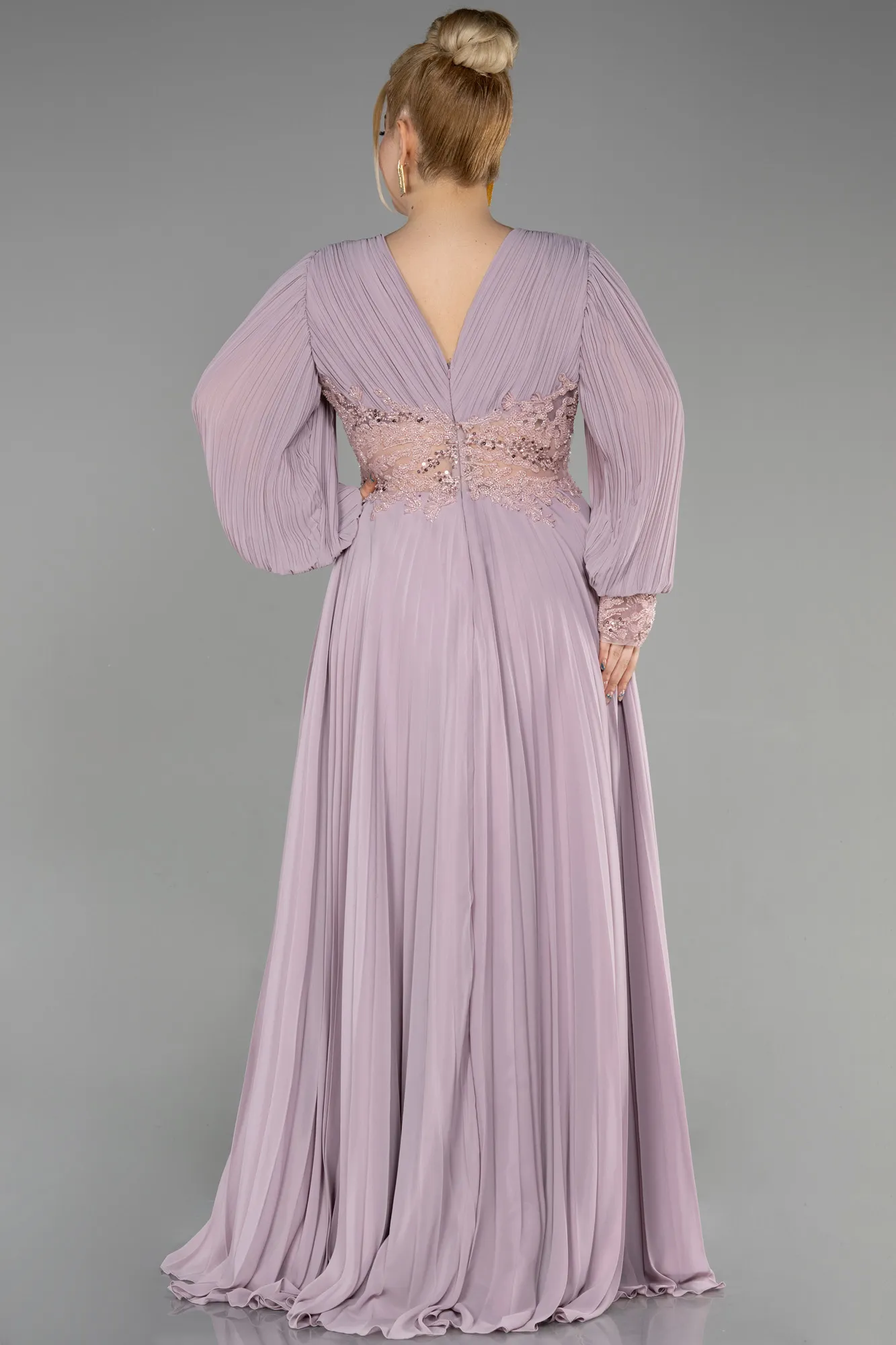 Powder Color-Long Chiffon Plus Size Engagement Dress ABU3520