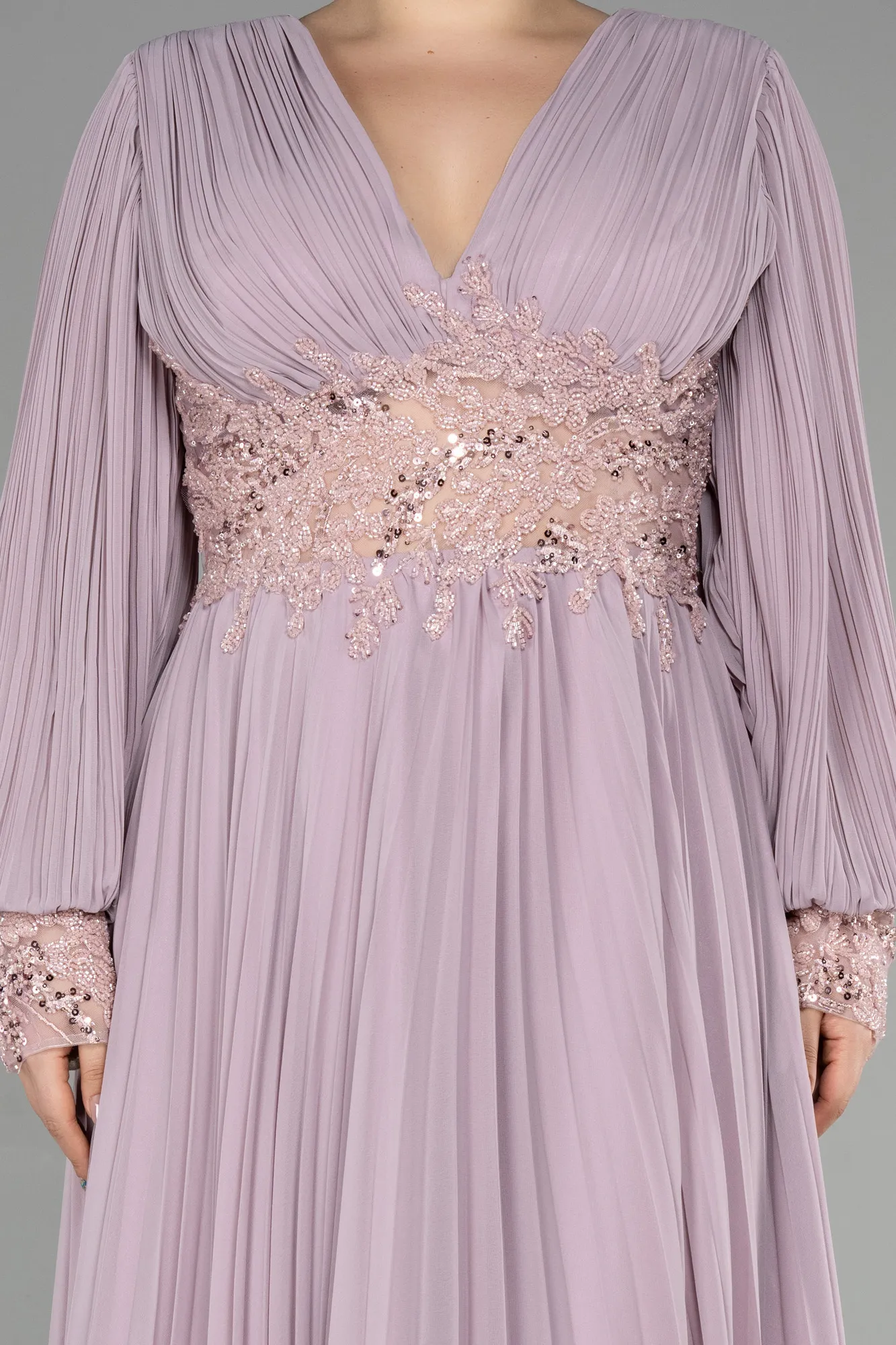 Powder Color-Long Chiffon Plus Size Engagement Dress ABU3520