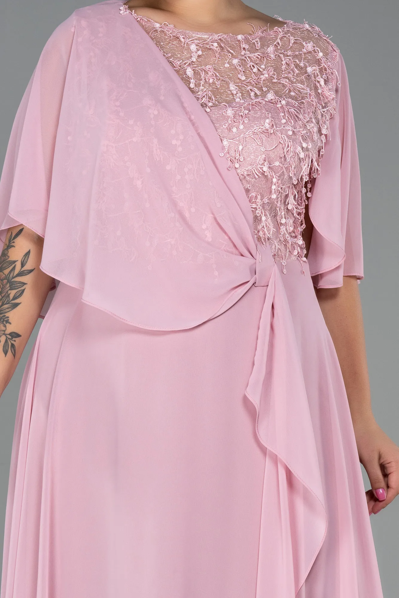 Powder Color-Long Chiffon Plus Size Evening Dress ABU3257