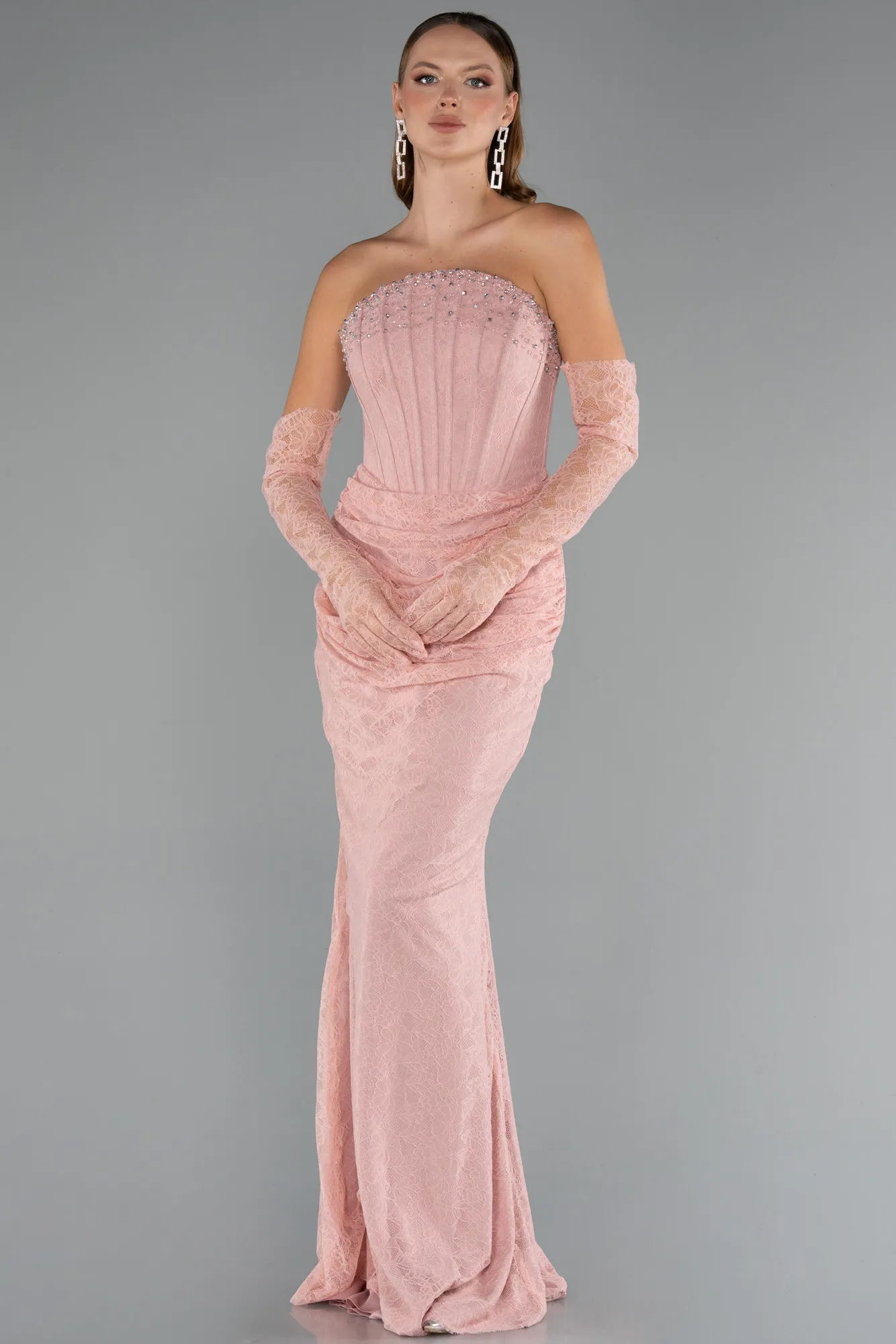 Powder Color-Long Dantelle Mermaid Evening Gown ABU5215