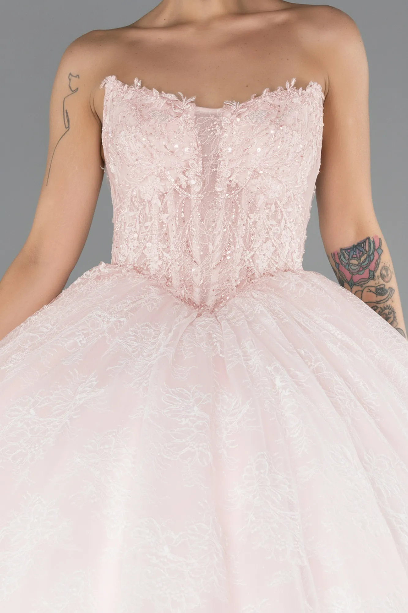 Powder Color-Long Dantelle Special Design Engagement Dress ABU5375