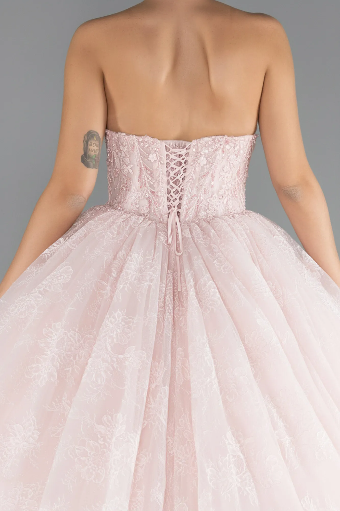 Powder Color-Long Dantelle Special Design Engagement Dress ABU5375