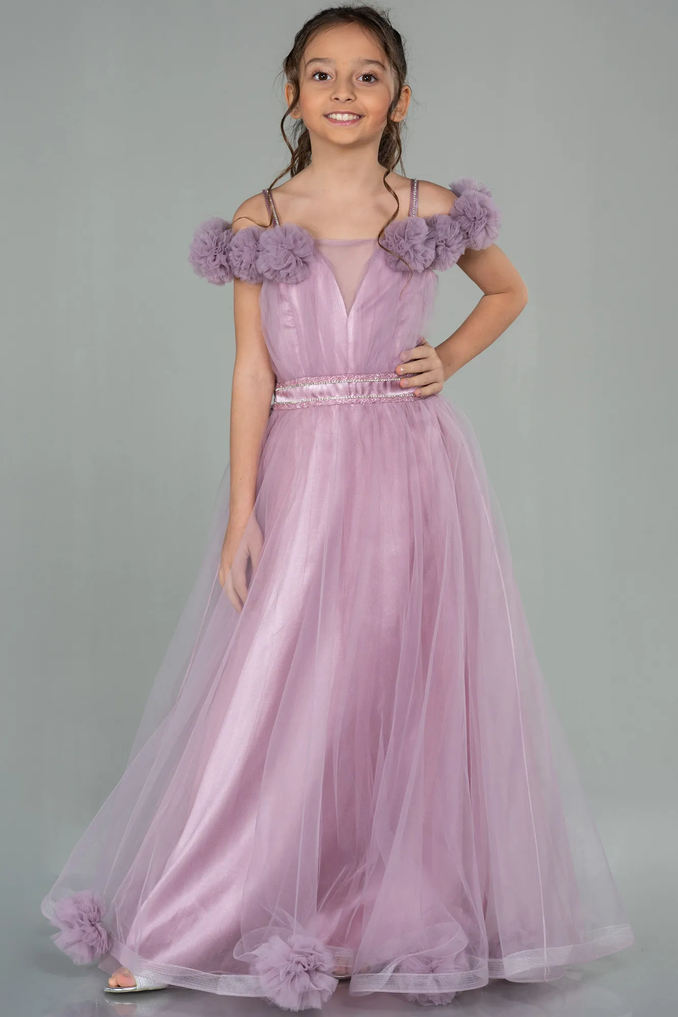 Powder Color-Long Girl Dress ABU2450