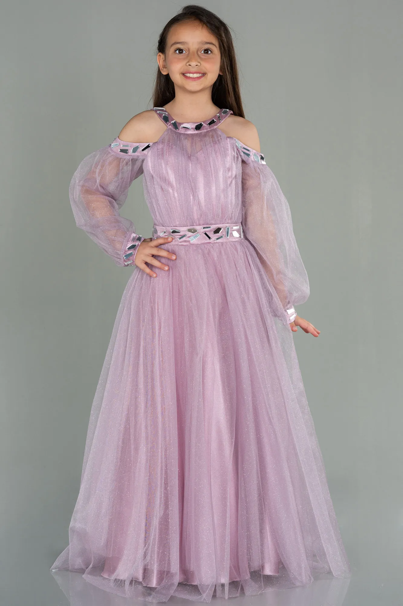 Powder Color-Long Girl Dress ABU2454