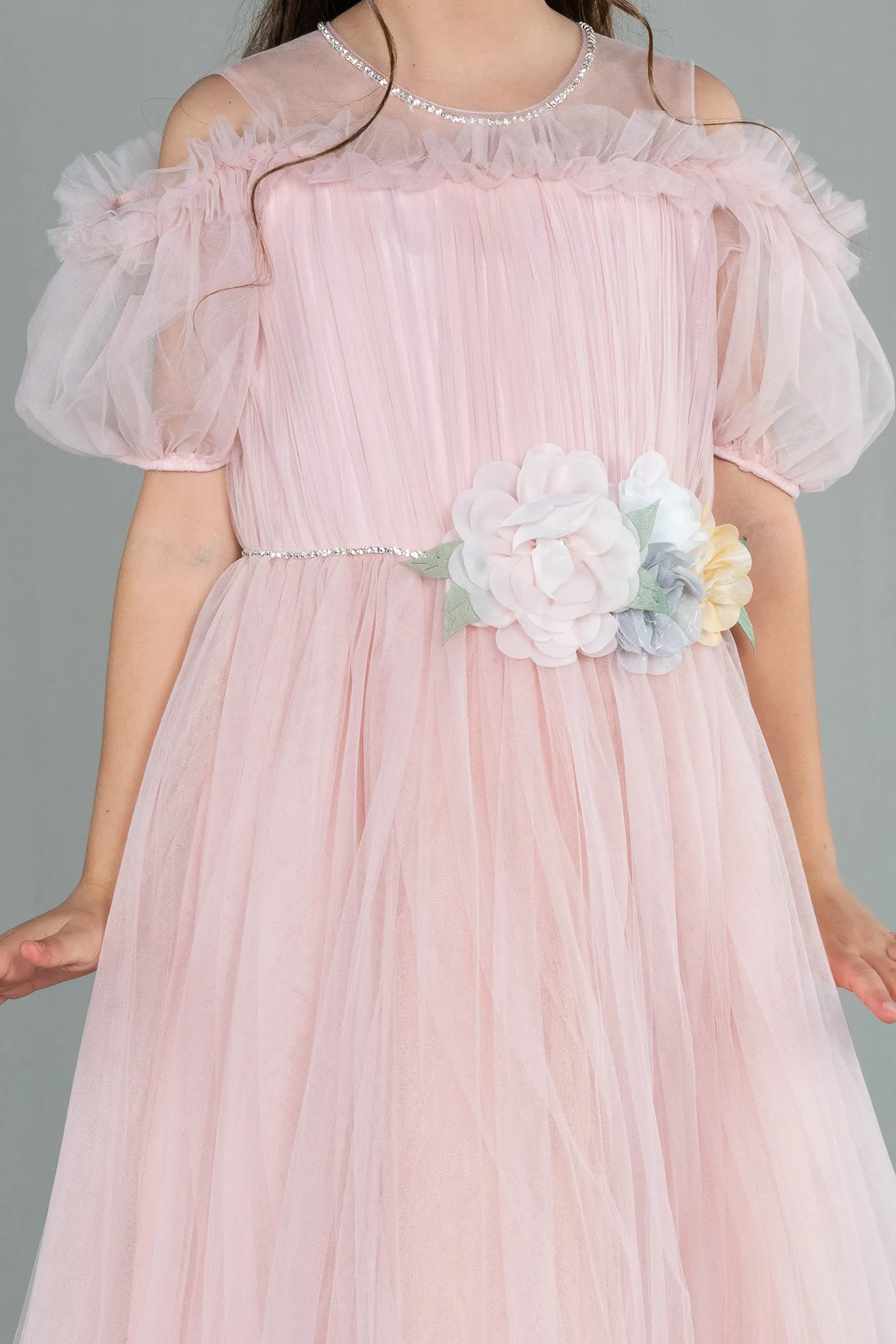 Powder Color-Long Girl Dress ABU3042