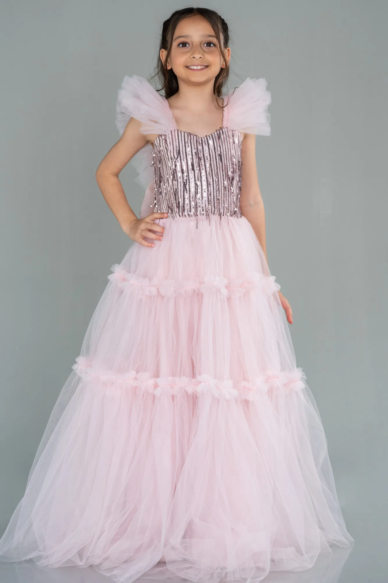 Powder Color-Long Girl Dress ABU3045