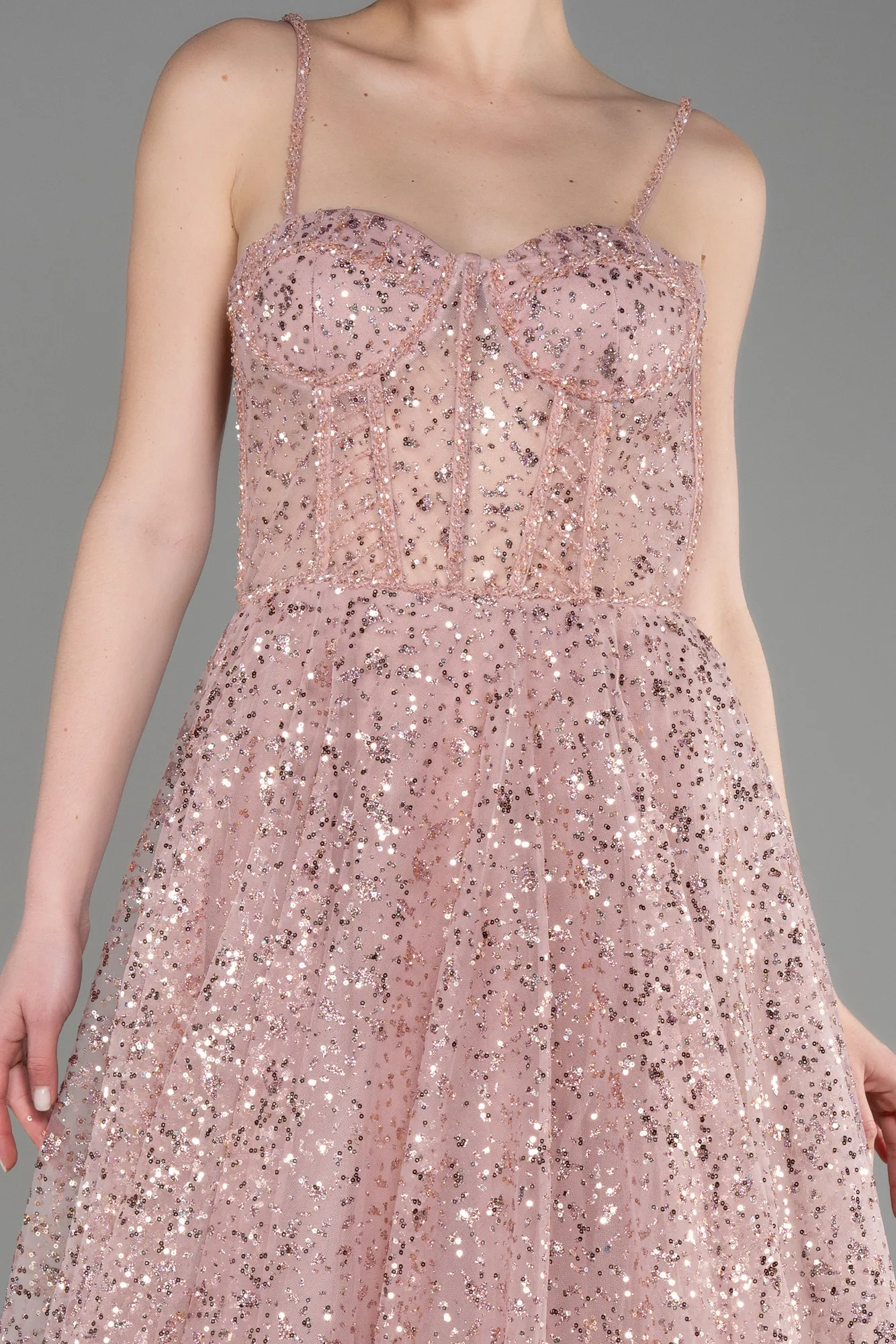 Powder Color-Long Haute Couture Dress ABU3556