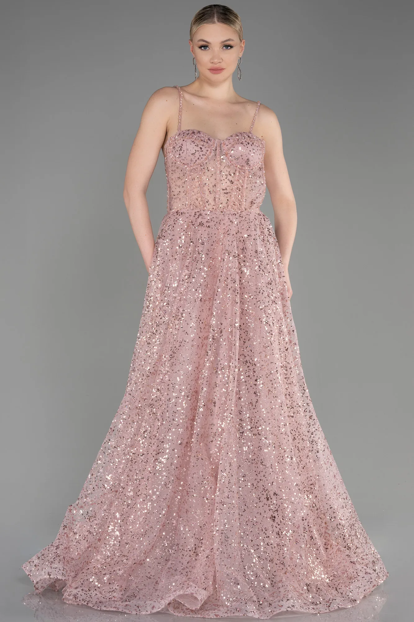 Powder Color-Long Haute Couture Dress ABU3556