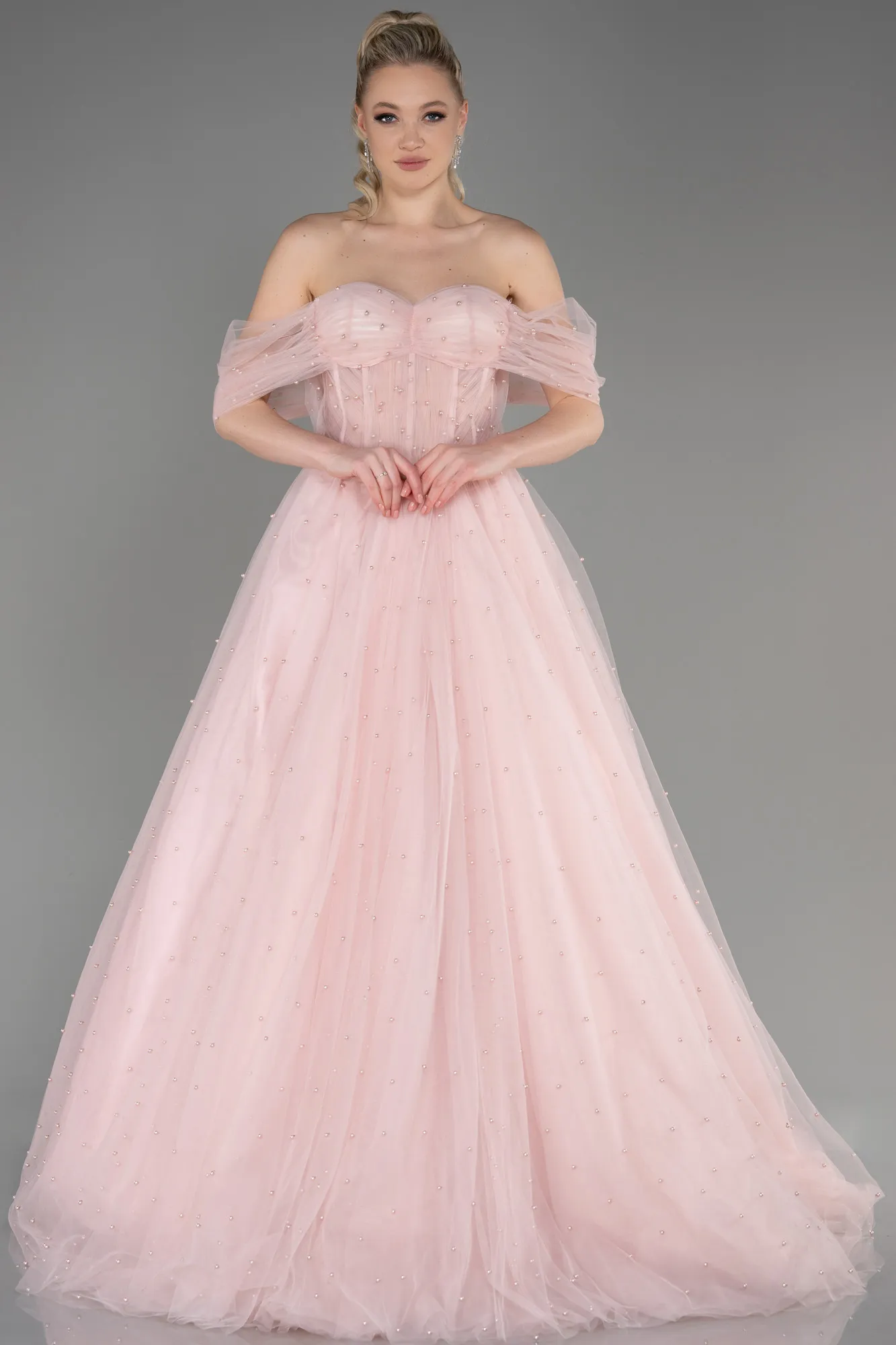 Powder Color-Long Haute Couture Dress ABU3599