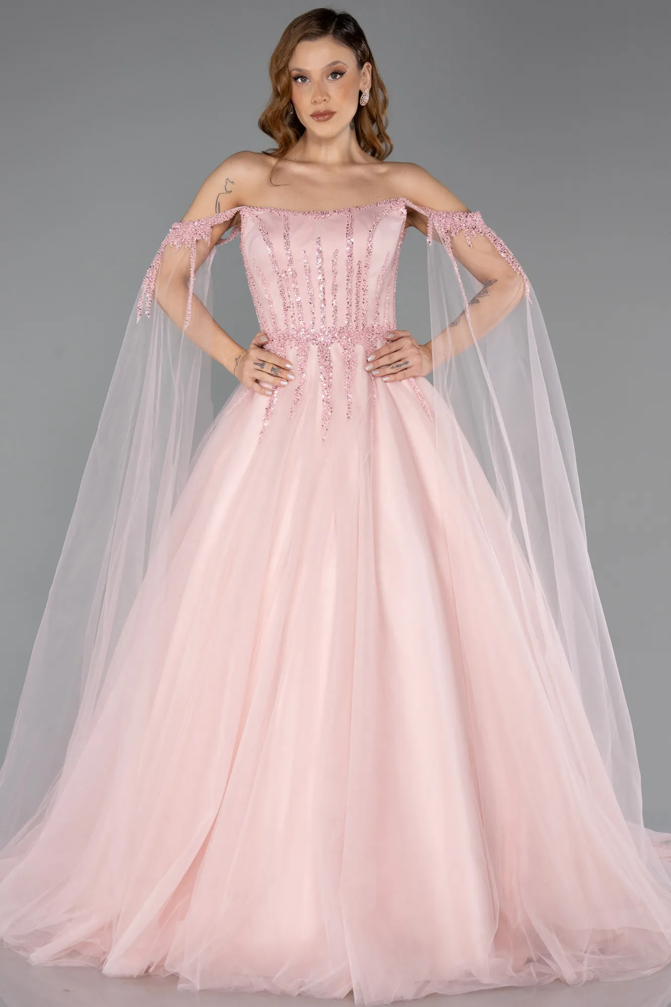 Powder Color-Long Haute Couture Dress ABU5466