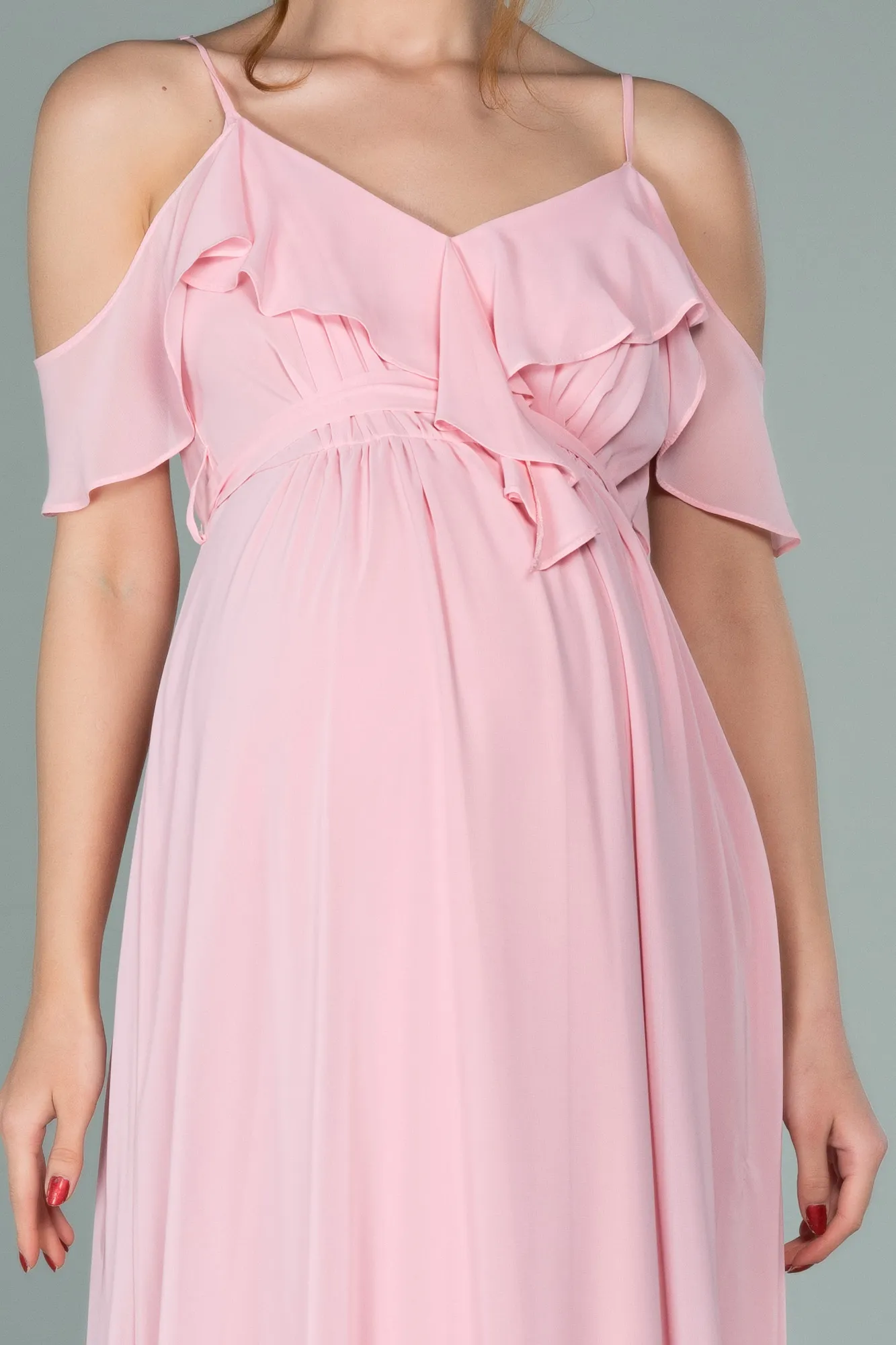 Powder Color-Long Pregnancy Evening Dress ABU744