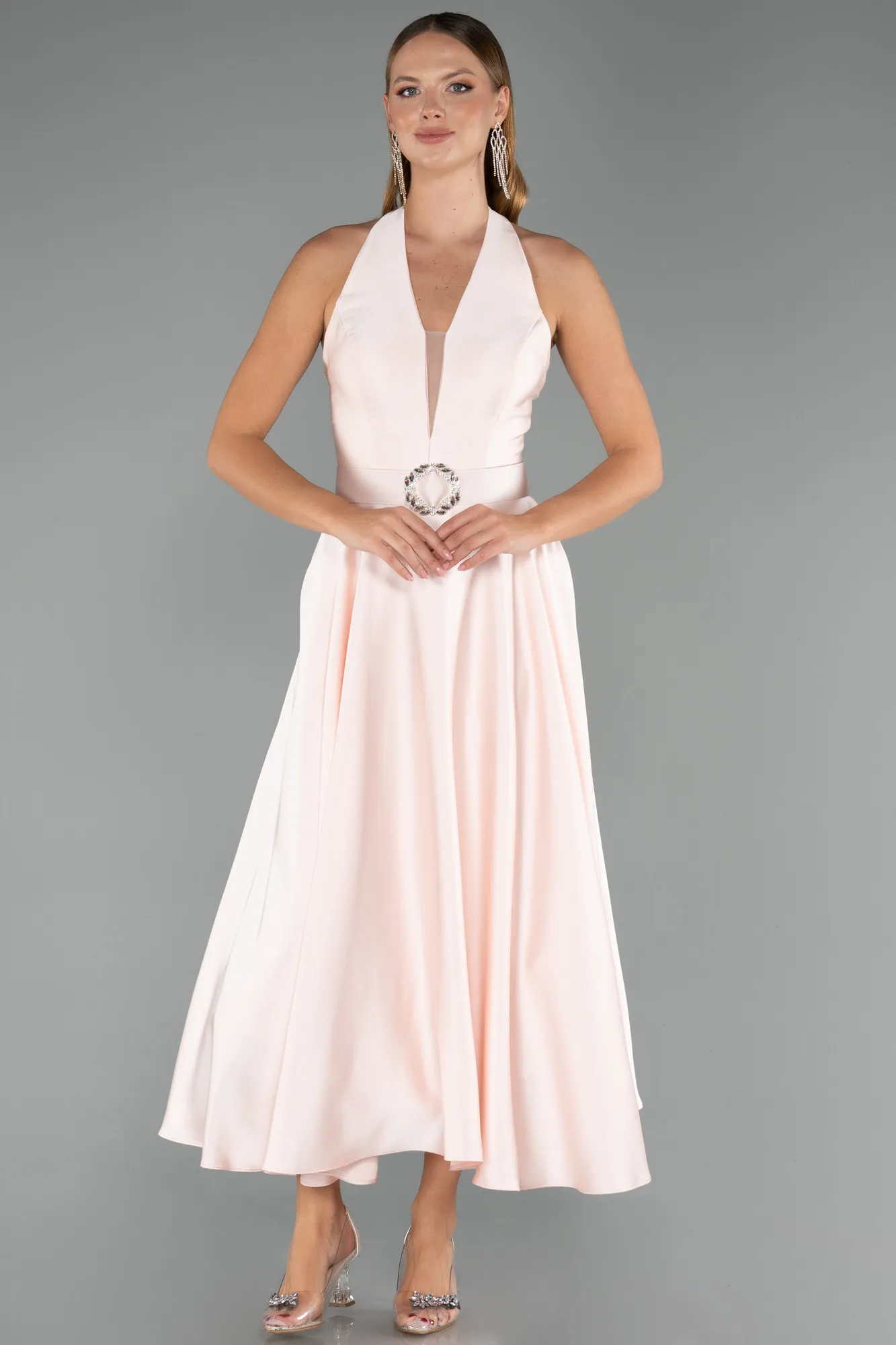 Powder Color-Long Satin Cocktail Dress ABK2471