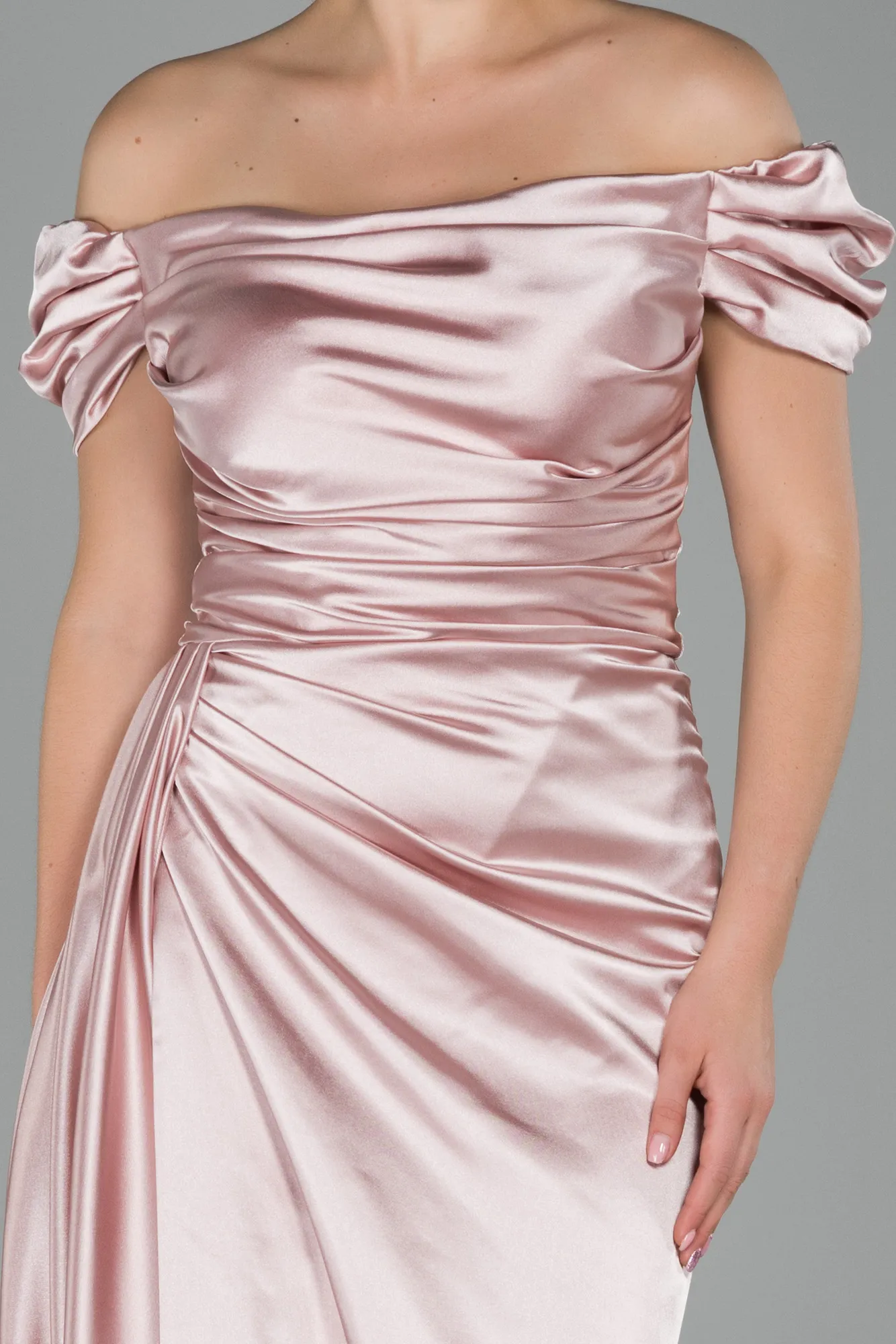 Powder Color-Long Satin Engagement Dress ABU1606