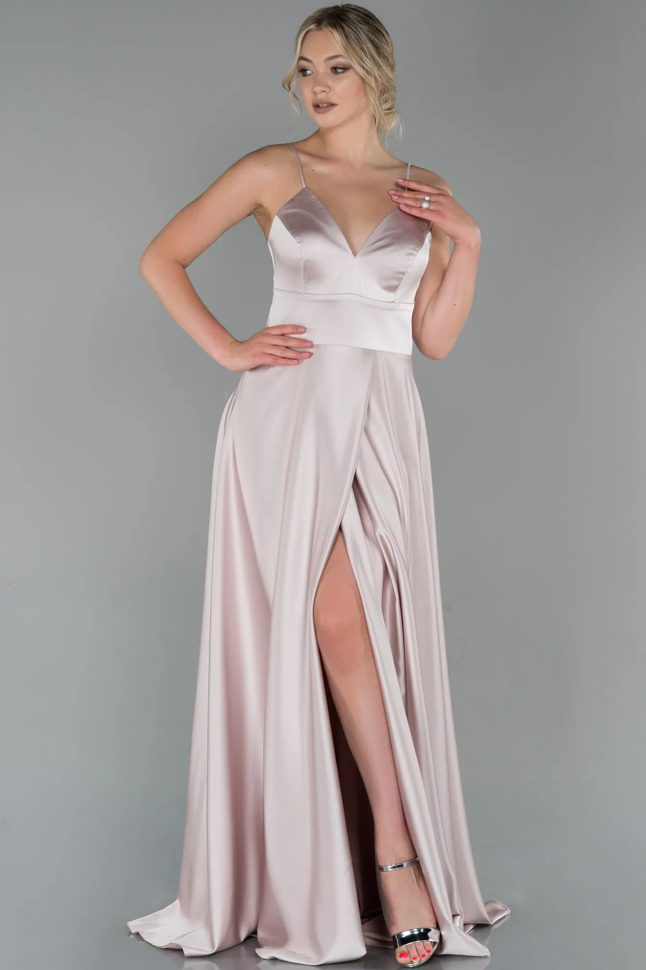 Powder Color-Long Satin Evening Dress ABU1458