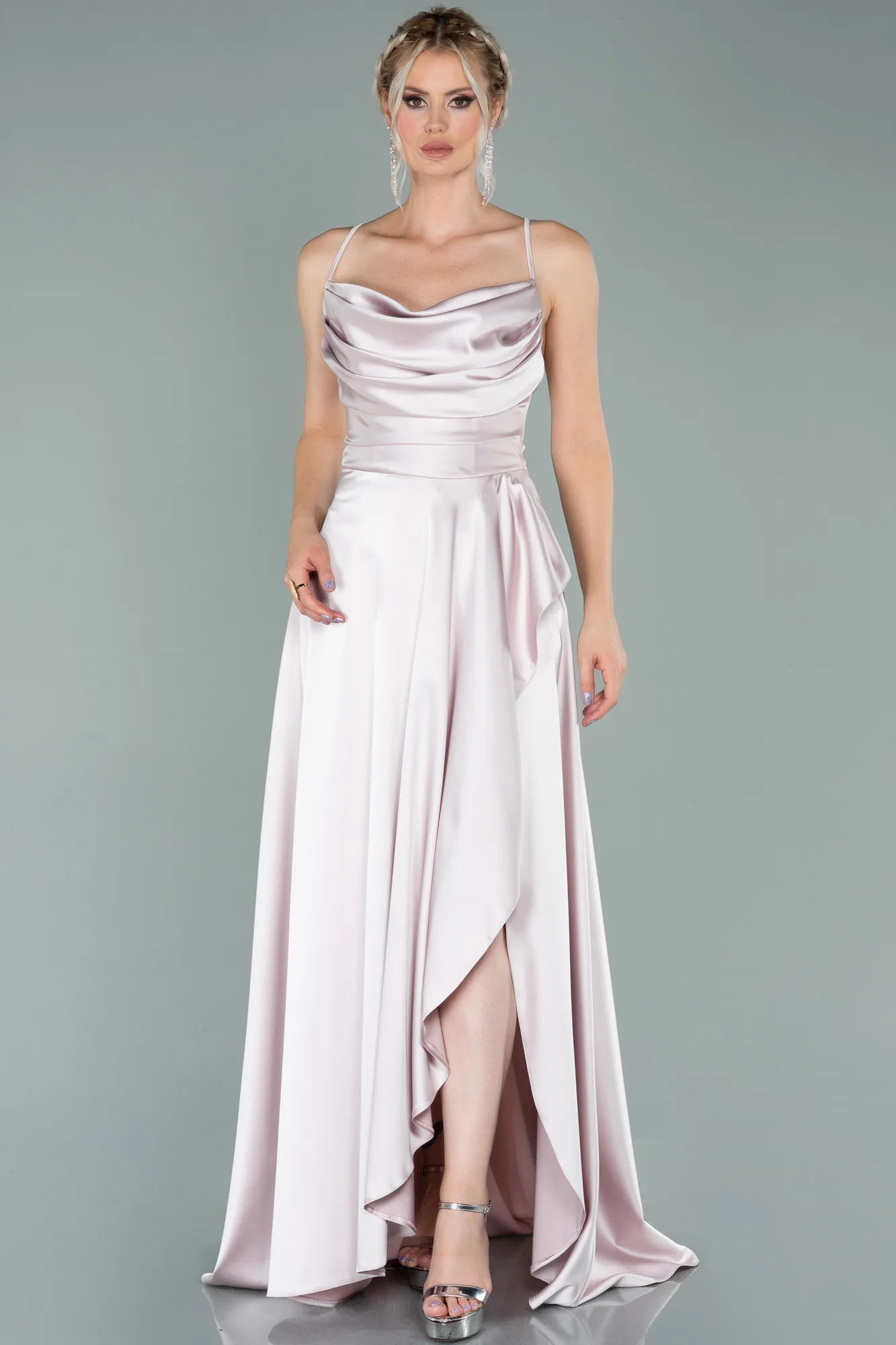 Powder Color-Long Satin Evening Dress ABU1843