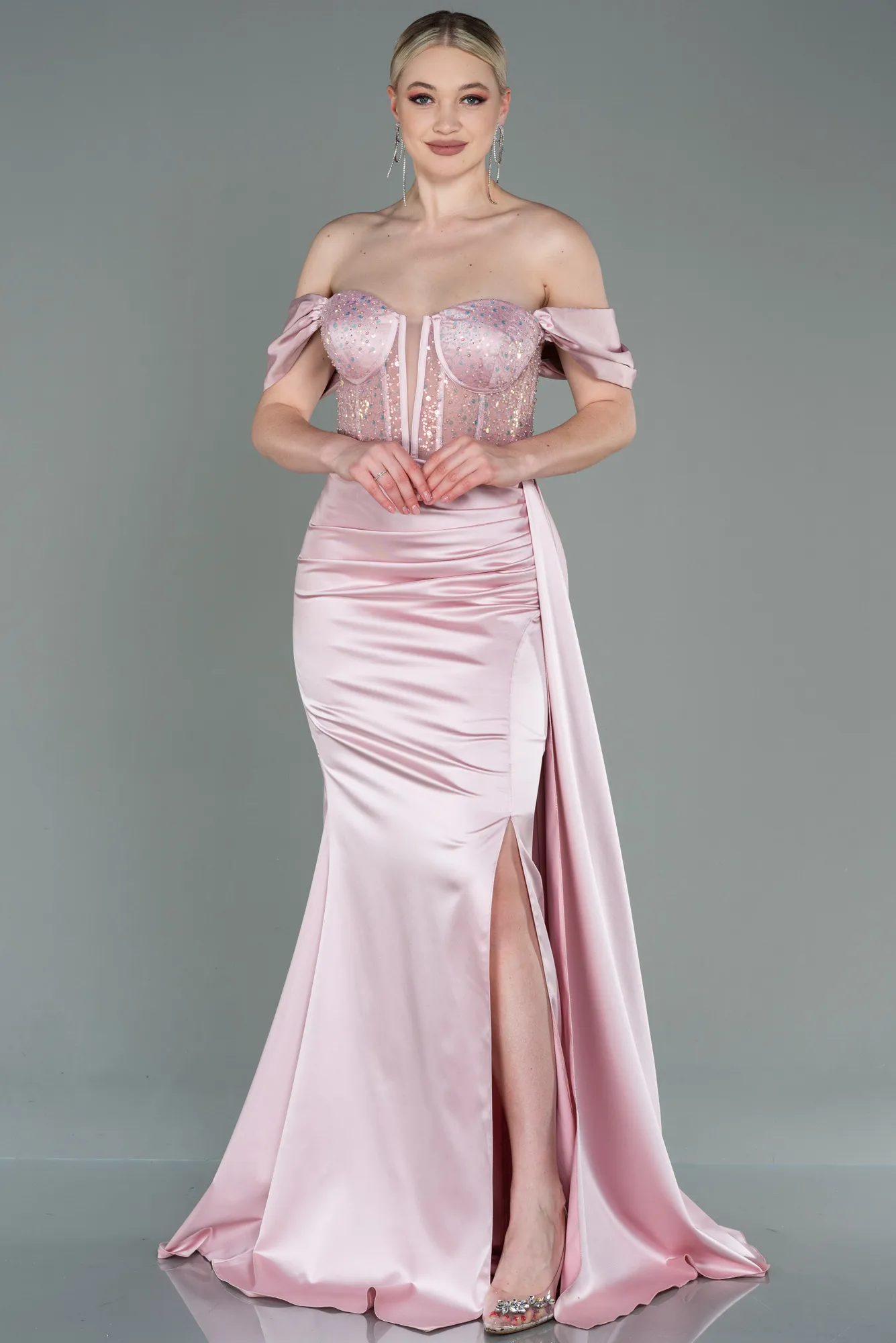 Powder Color-Long Satin Evening Dress ABU3100