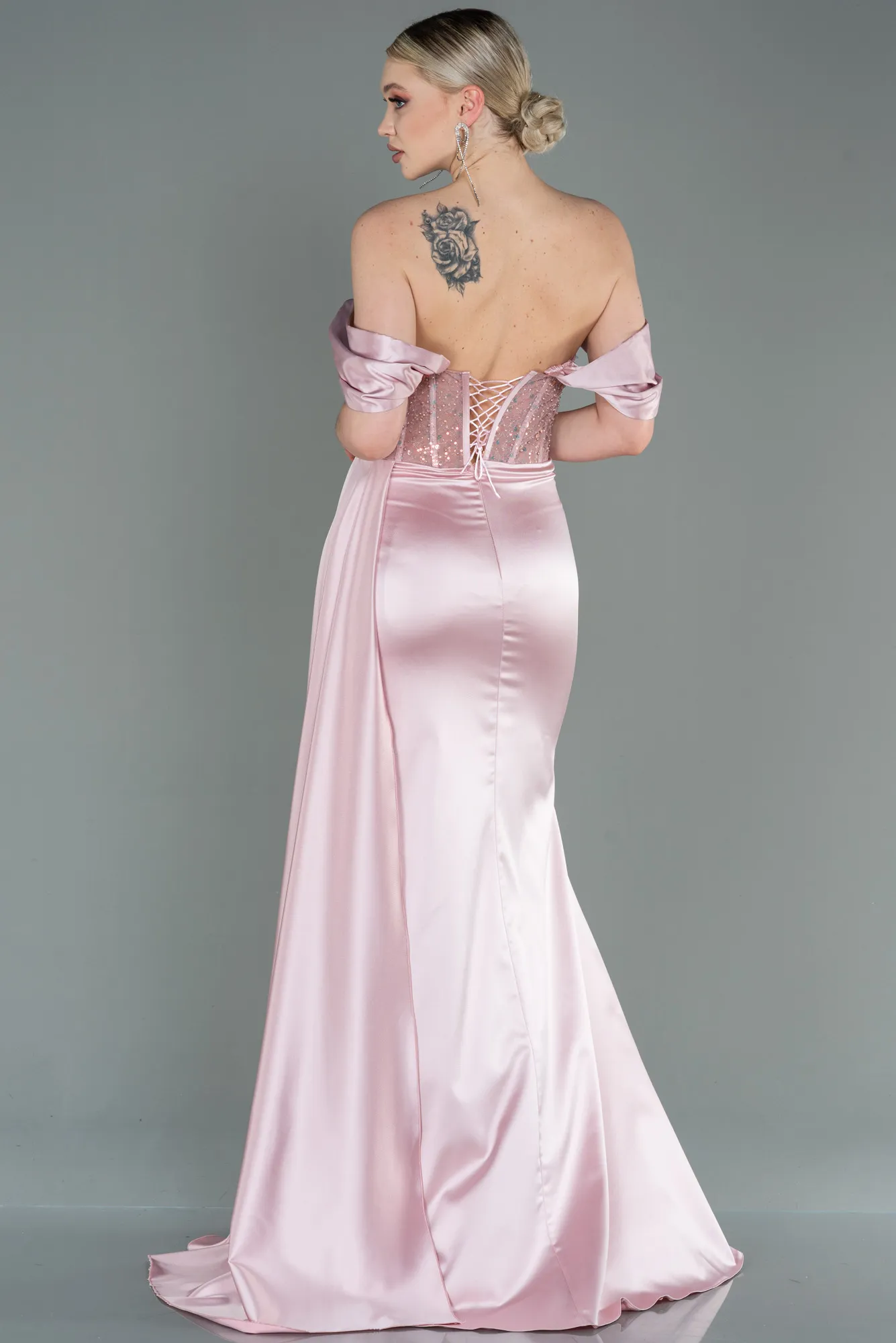 Powder Color-Long Satin Evening Dress ABU3100