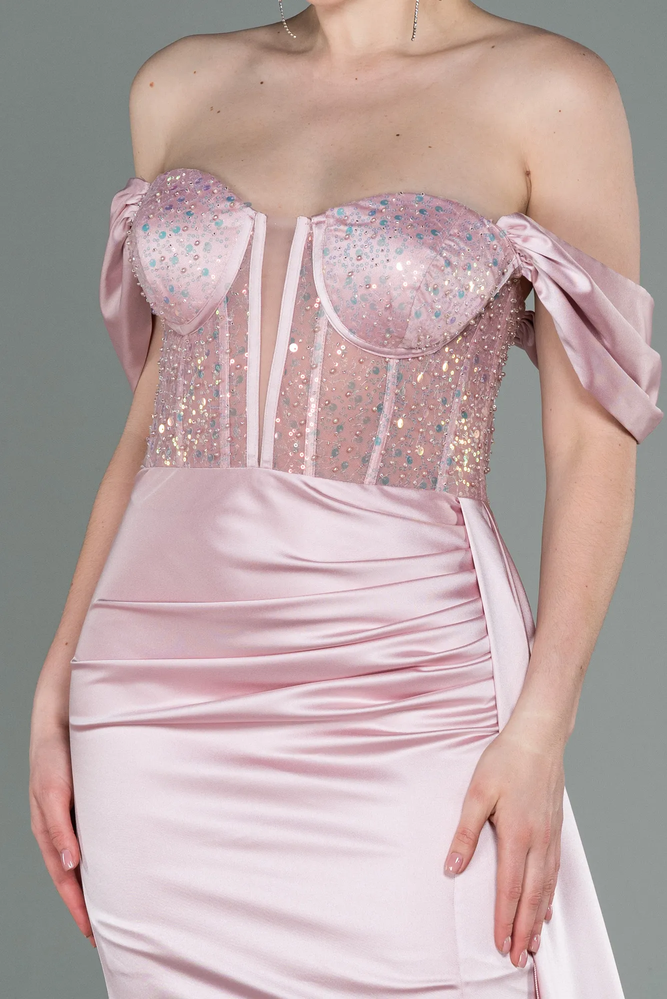 Powder Color-Long Satin Evening Dress ABU3100