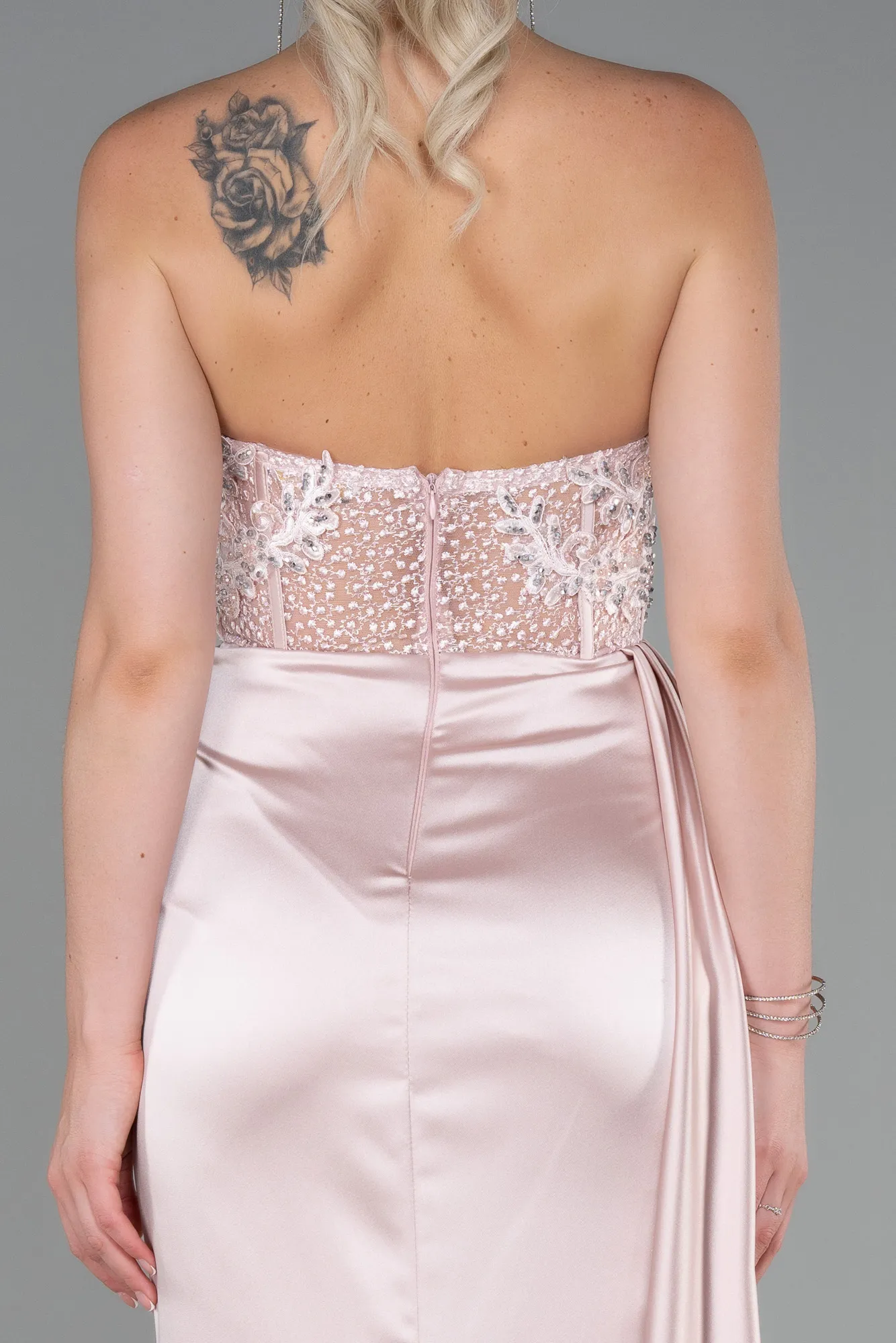 Powder Color-Long Satin Evening Dress ABU3447