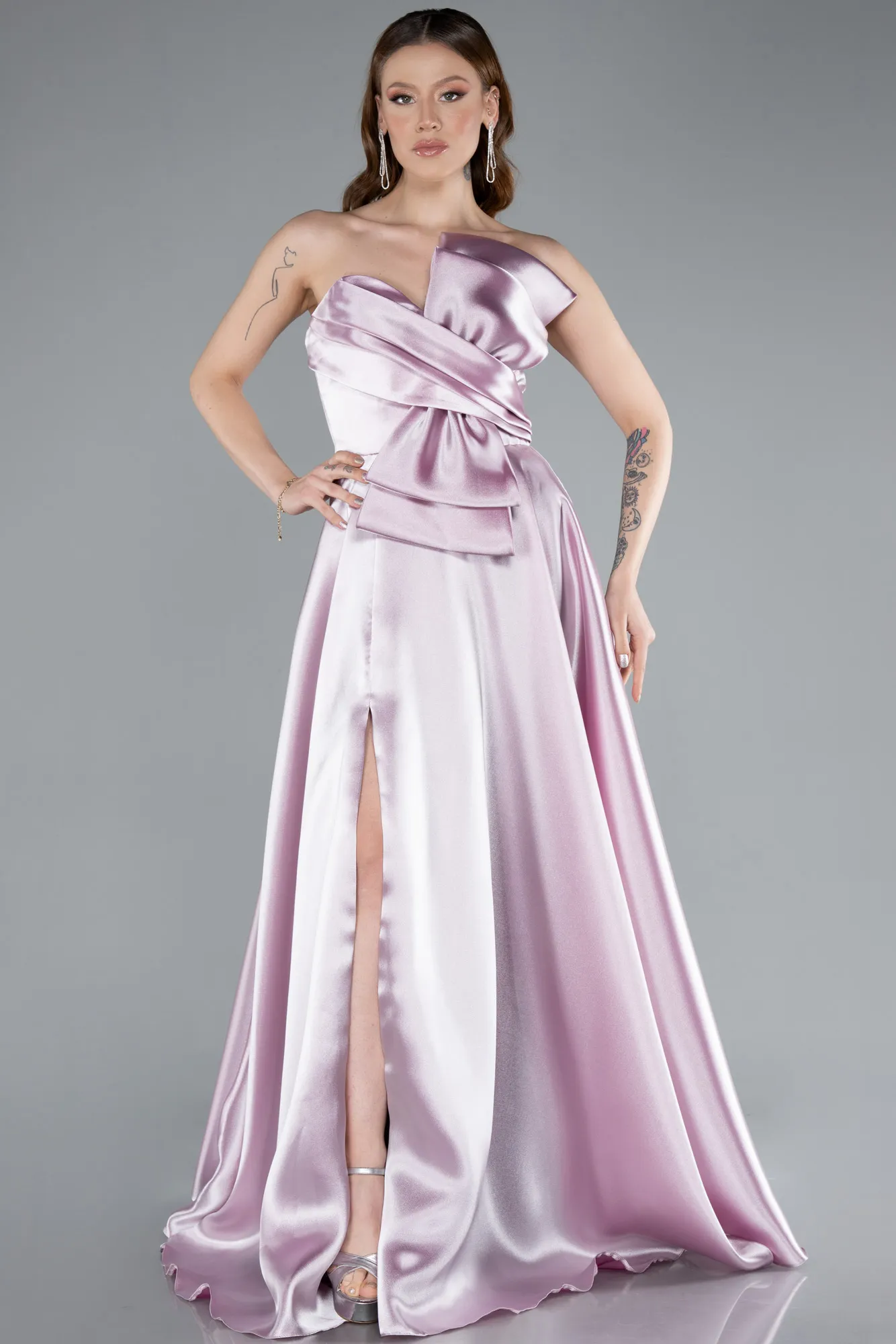 Powder Color-Long Satin Evening Dress ABU4222