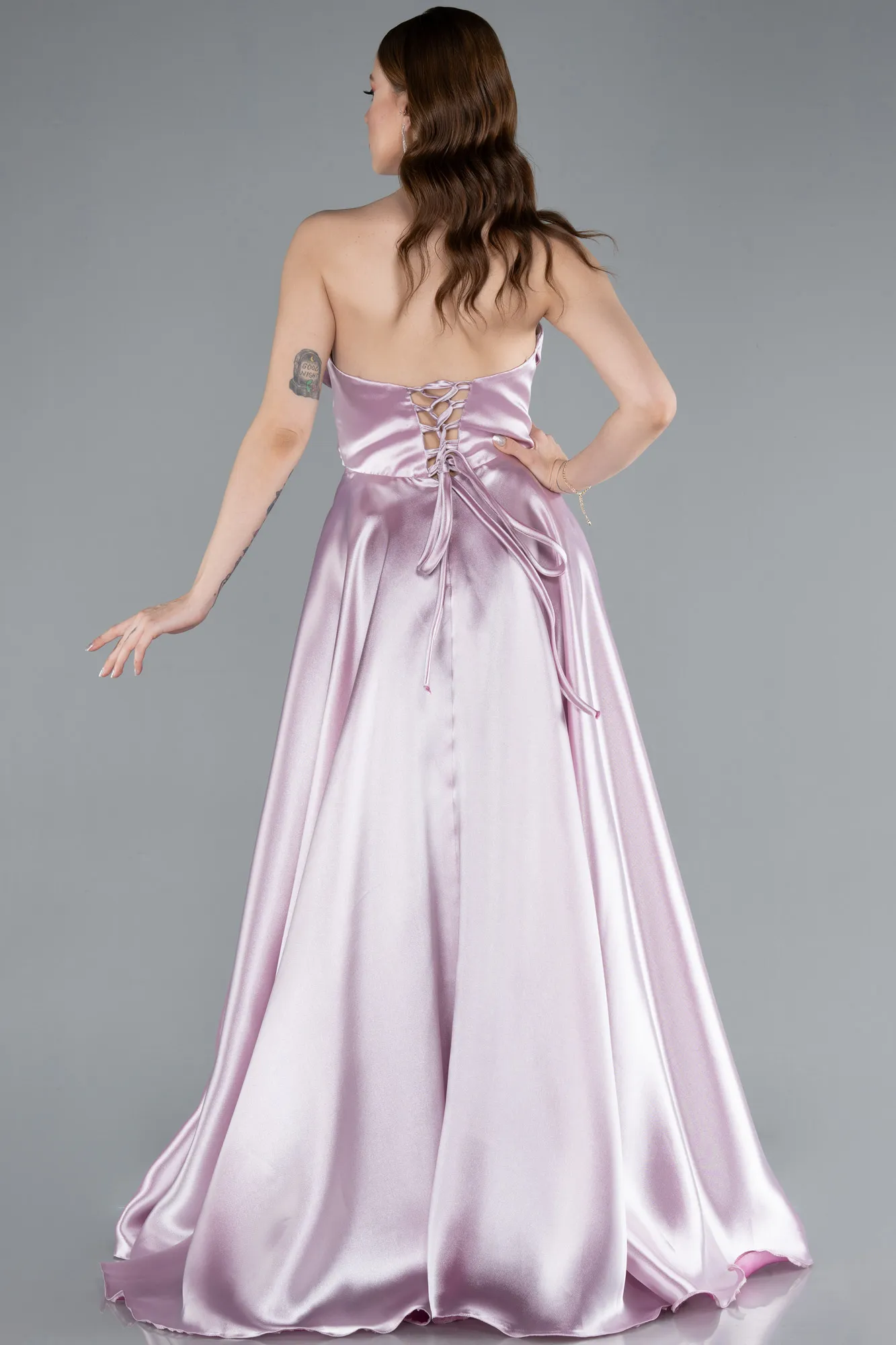 Powder Color-Long Satin Evening Dress ABU4222