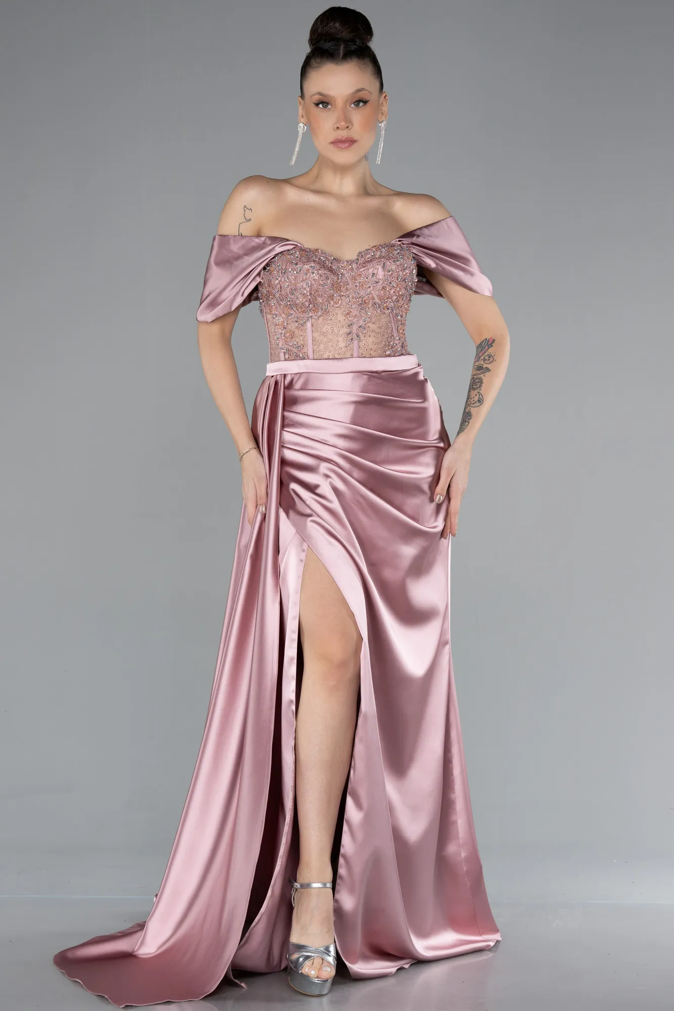 Powder Color-Long Satin Evening Dress ABU4591