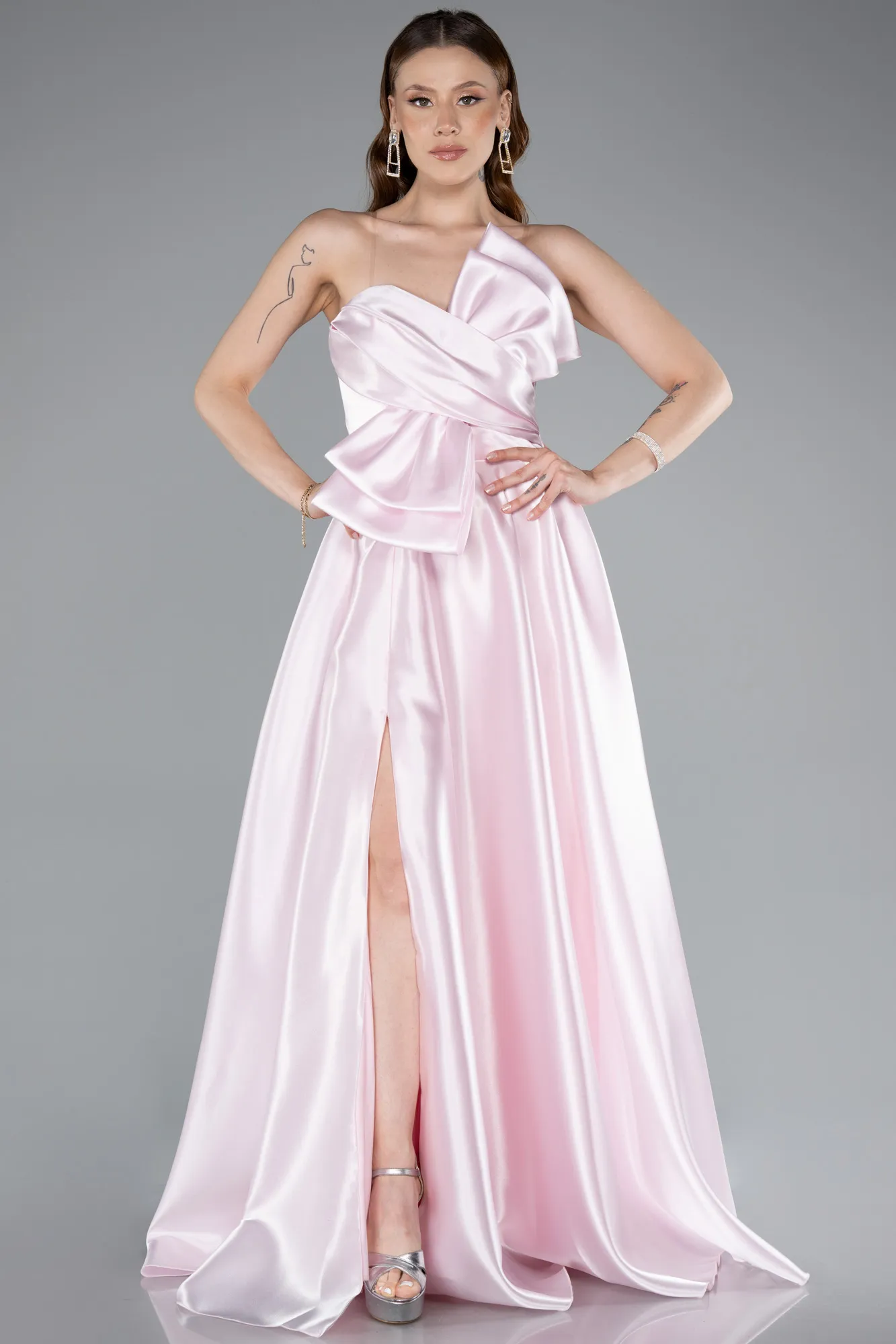 Powder Color-Long Satin Evening Dress ABU4975