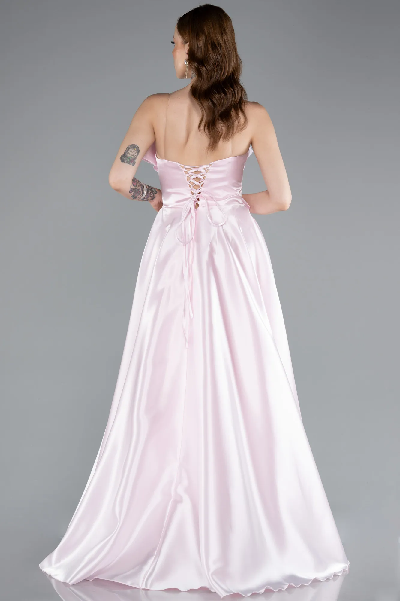 Powder Color-Long Satin Evening Dress ABU4975