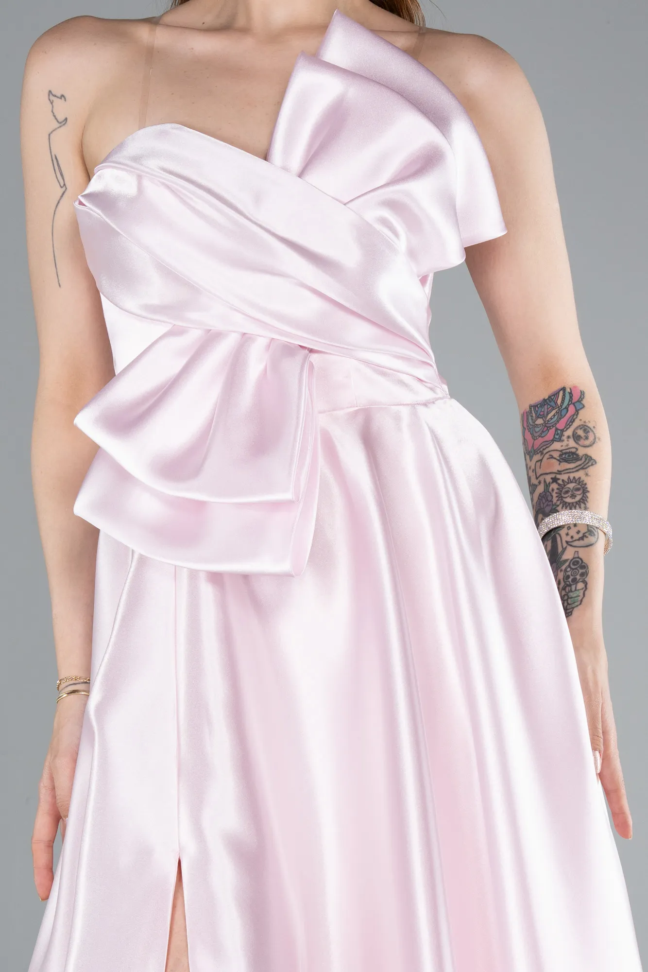 Powder Color-Long Satin Evening Dress ABU4975